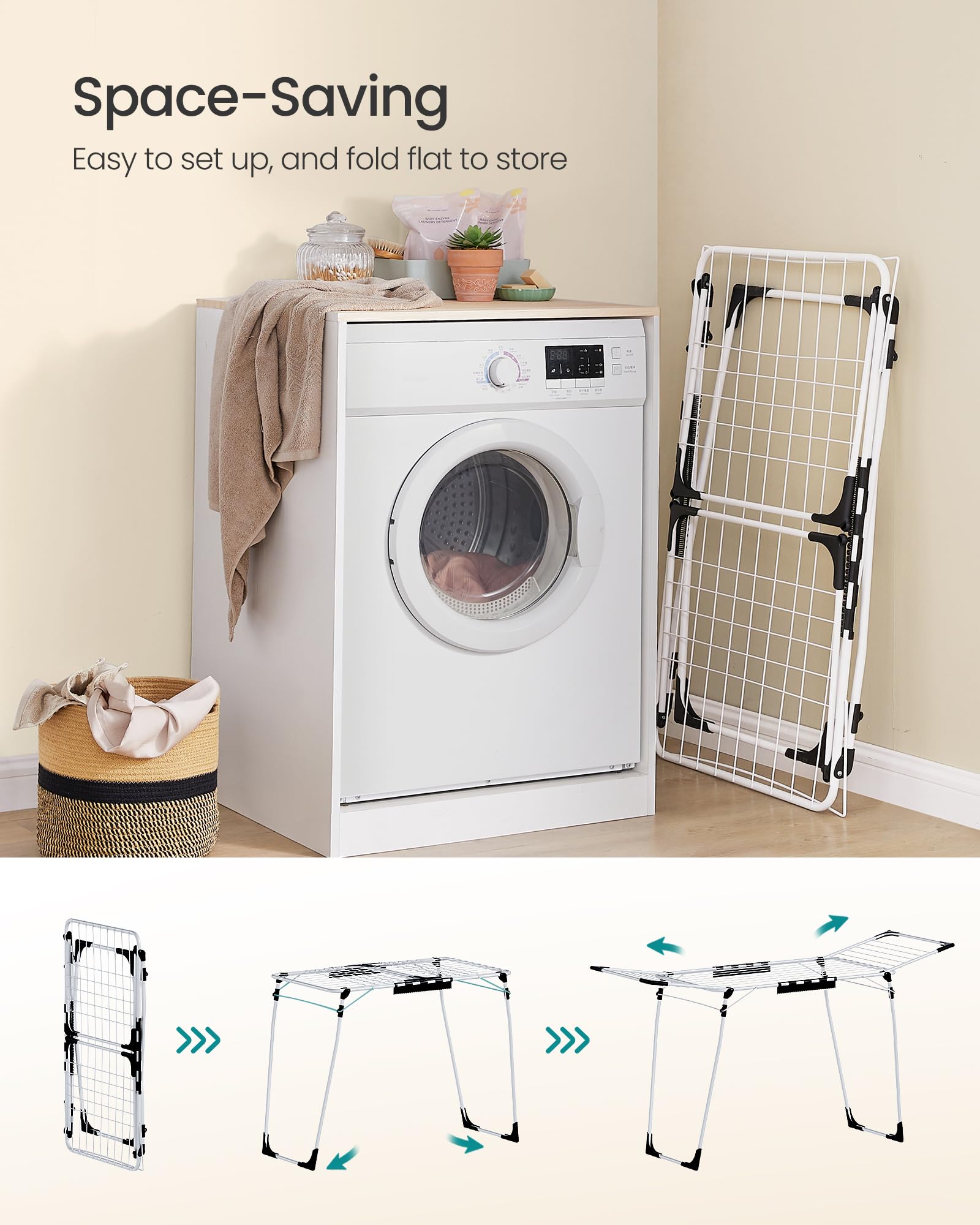SONGMICS Clothes Drying Rack - 18m Drying Space | 18kg Capacity | Foldable Metal Airer 5