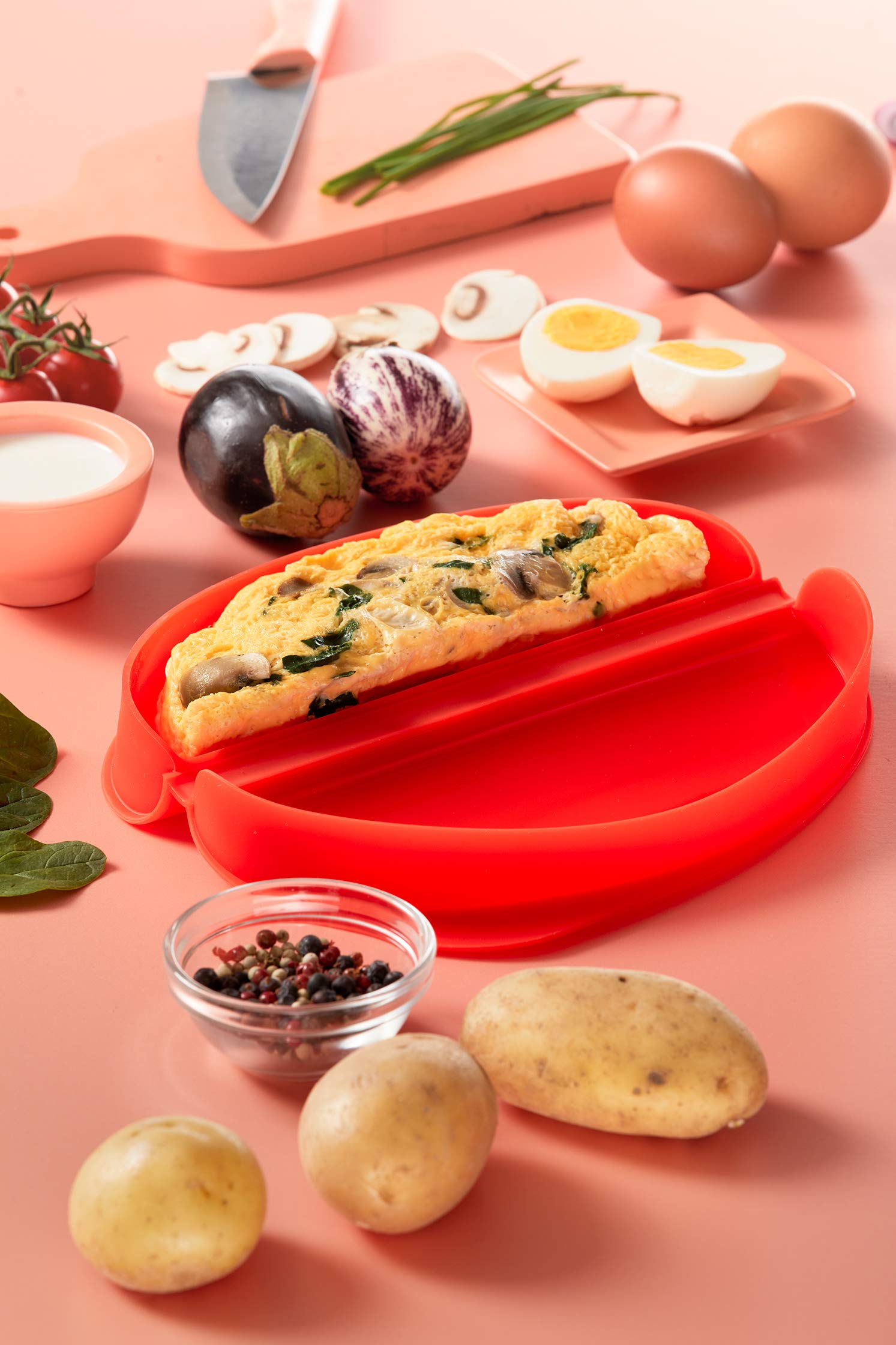Lékué Microwave Omelette Maker - Fast Fluffy Omelettes | Pack of 2 | Platinum Silicone 9