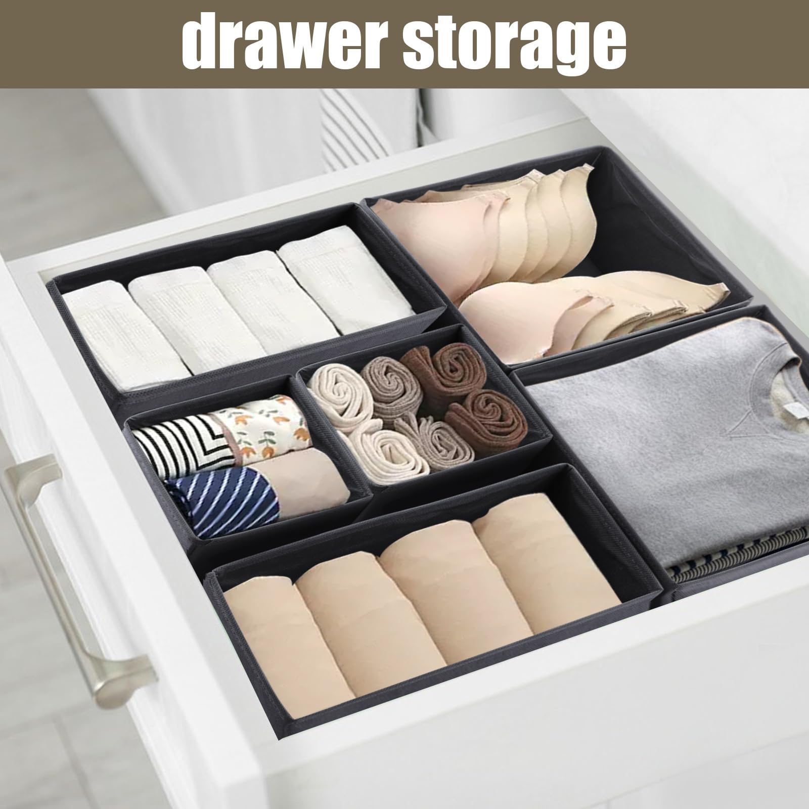 ASelected 6 Pcs Drawer Organisers - Foldable Grey Storage for Wardrobe & Drawers | 12cm Height 3