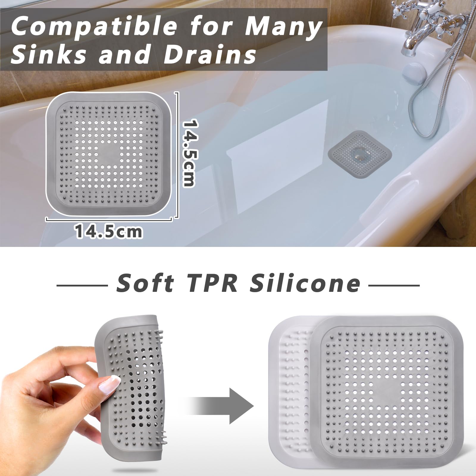 Alyvisun 2Pcs Silicone Hair Catcher for Shower Drain & Sink Strainer | Anti-Clogging | 14.5cm 3