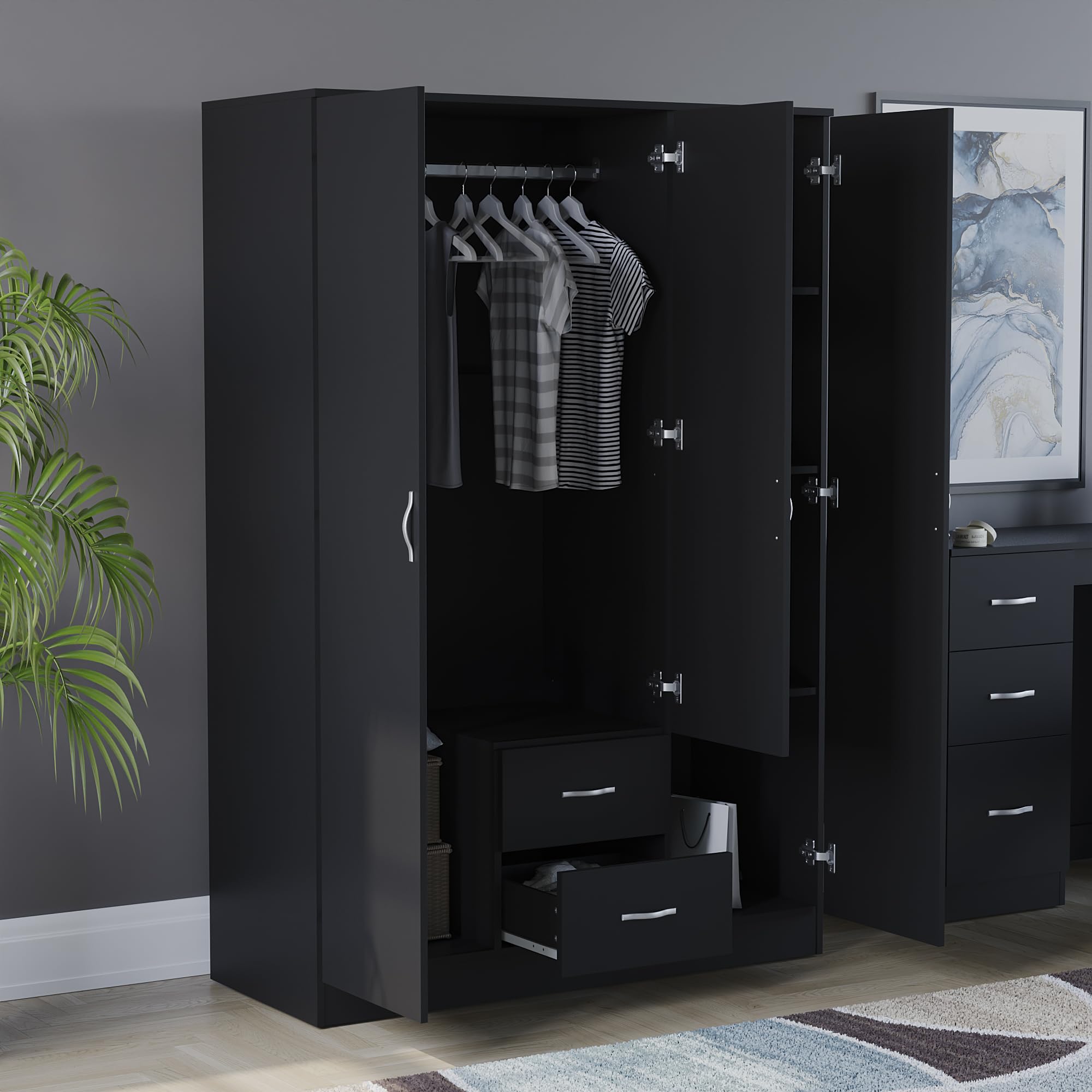 Vida Designs Riano Wardrobe - Engineered Wood Storage | H170 x W115.4 cm | Black 3