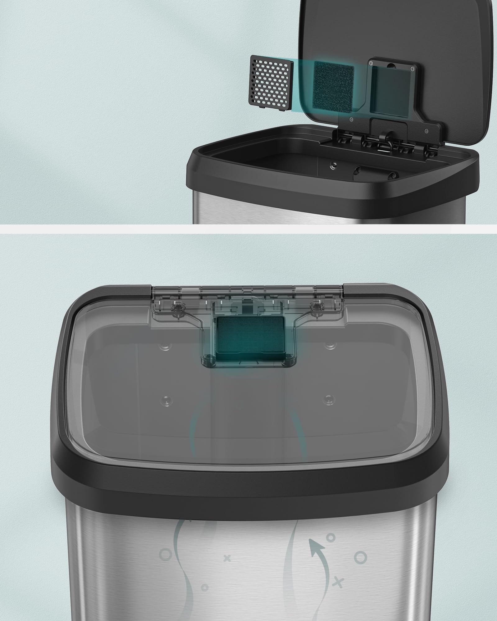 SONGMICS Kitchen Bin - 68L Capacity | Steel Pedal Bin | Silver + Black 6