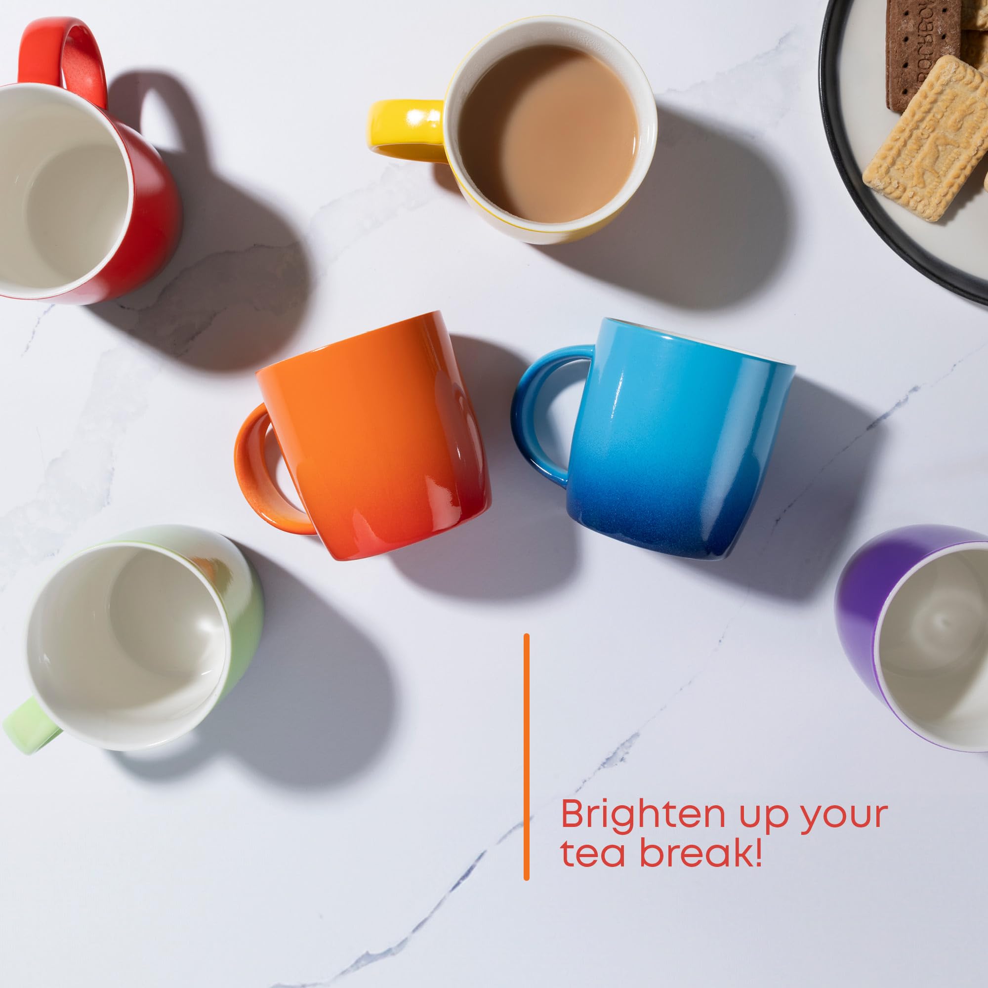 FiNeWaY Stoneware Coffee Mugs Set of 6 - 325ml Capacity, Stackable, Multicolour 4