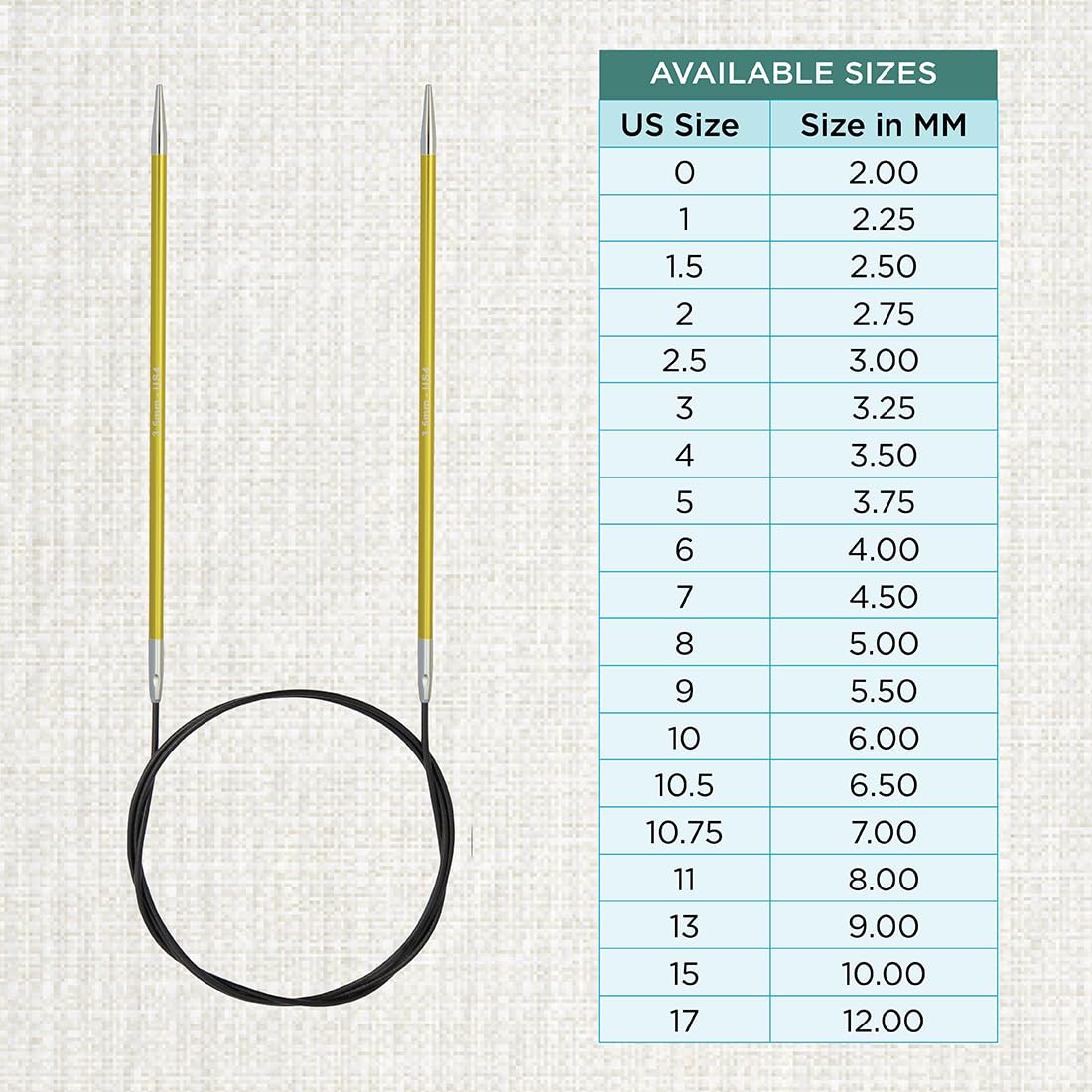 KNITPRO Zing Fixed Circular Knitting Needles - 80cm Length, 3.50mm Size, Green Aluminium KP47127 4
