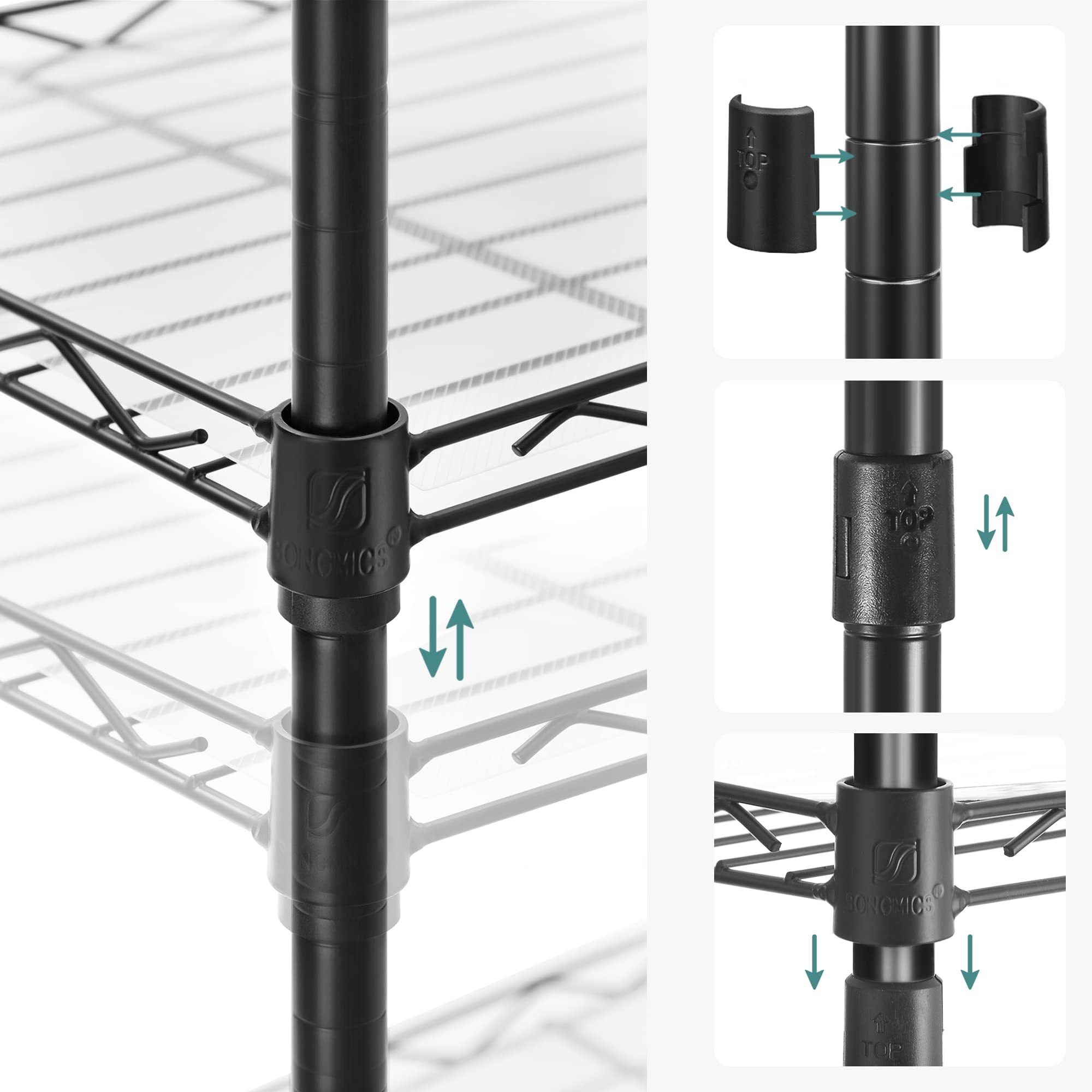 SONGMICS 6-Tier Metal Standing Shelf Unit - Adjustable Height | 20kg/Shelf Capacity | Black 4