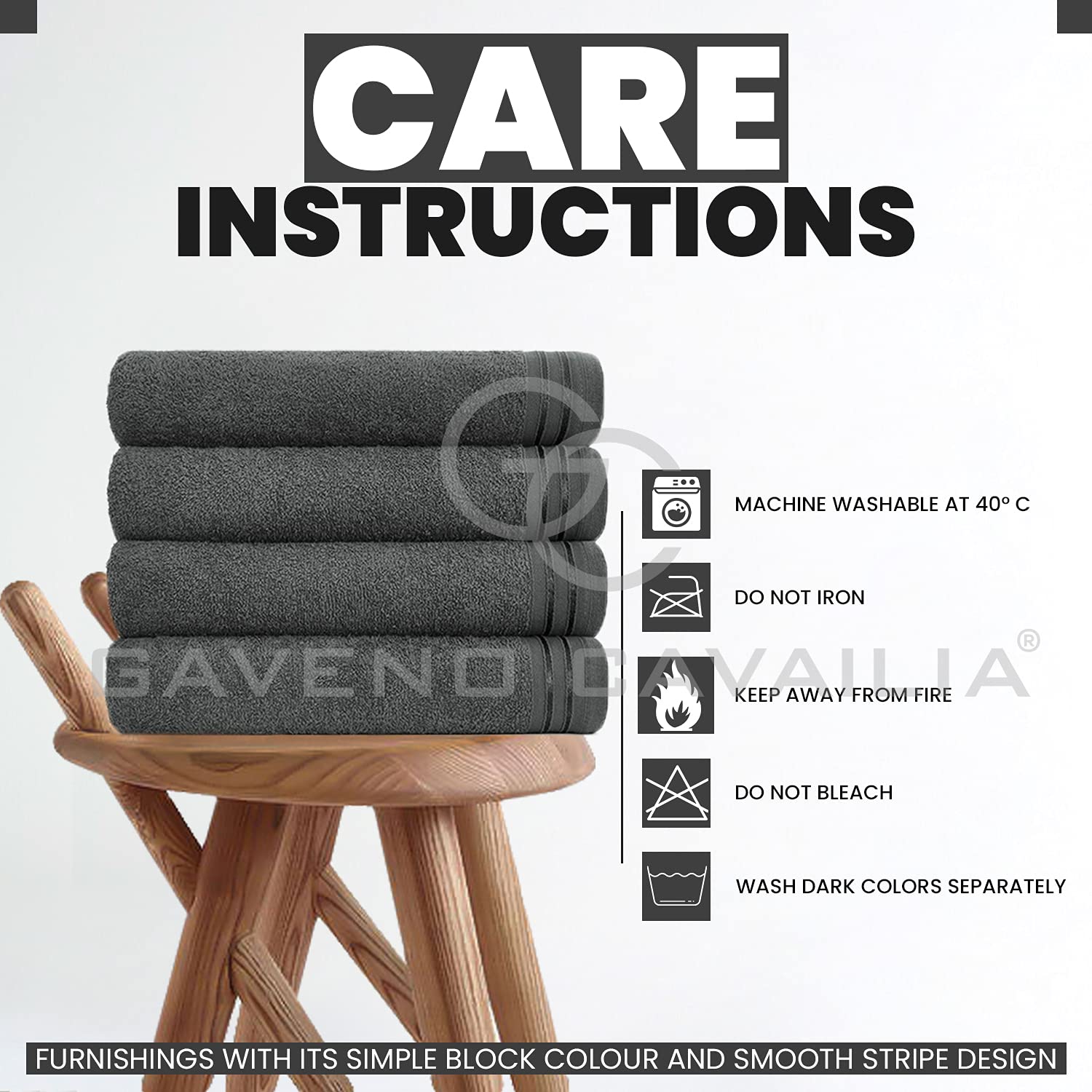 GC GAVENO CAVAILIA Wilsford Bath Sheets - 4 Pack Egyptian Cotton, 450 GSM, Charcoal, 75X135 Cm 4