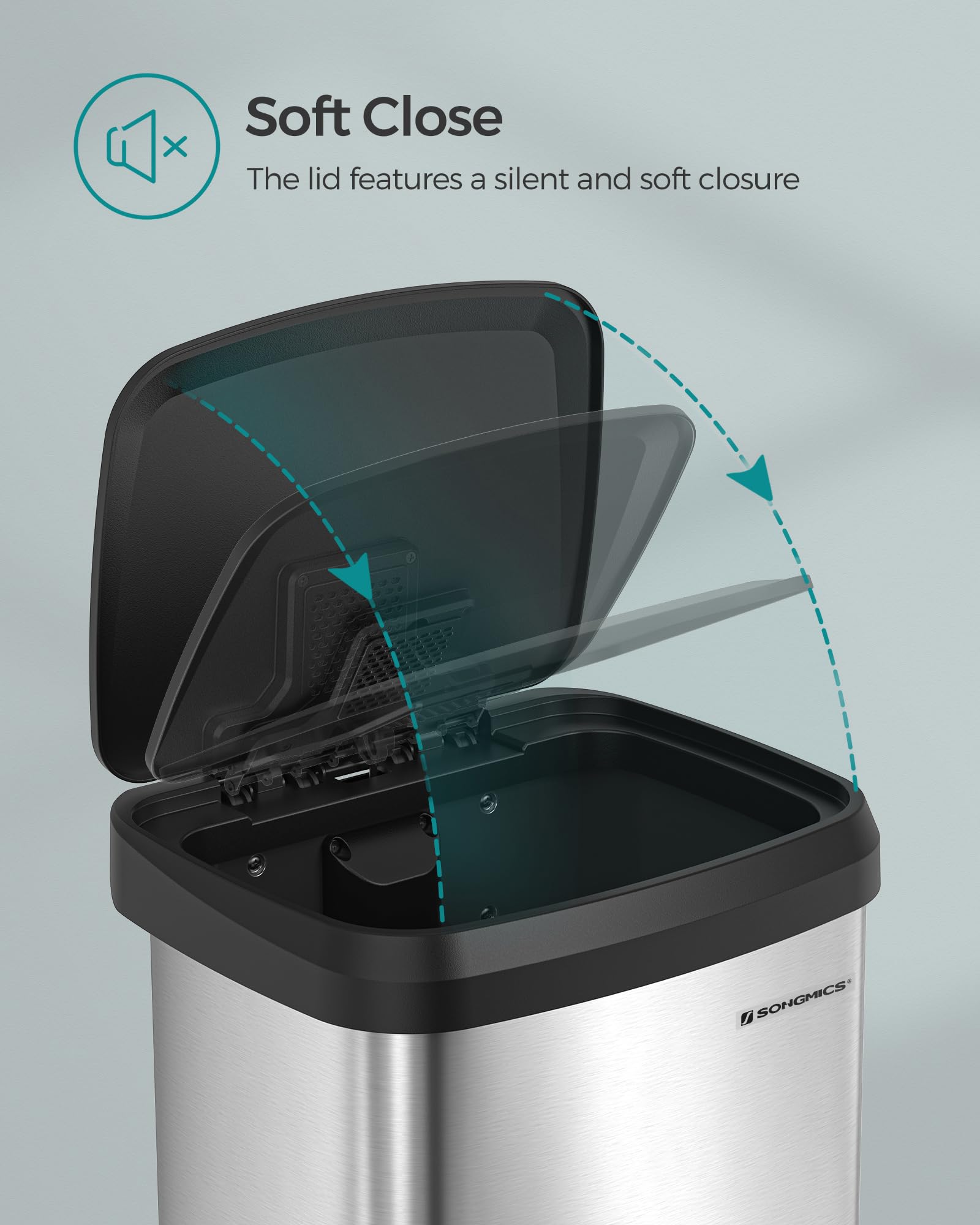 SONGMICS 50L Kitchen Bin - Metal Pedal Waste Bin | Fingerprint-Resistant | Silver + Black 6