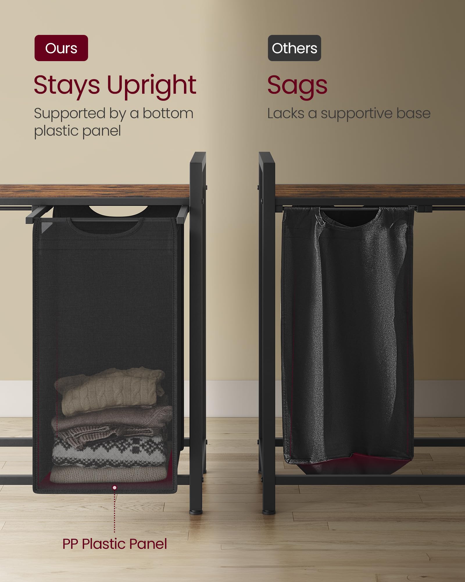 VASAGLE 2-Compartment Laundry Hamper with Shelf | 92 L Capacity | Removable Liners 5
