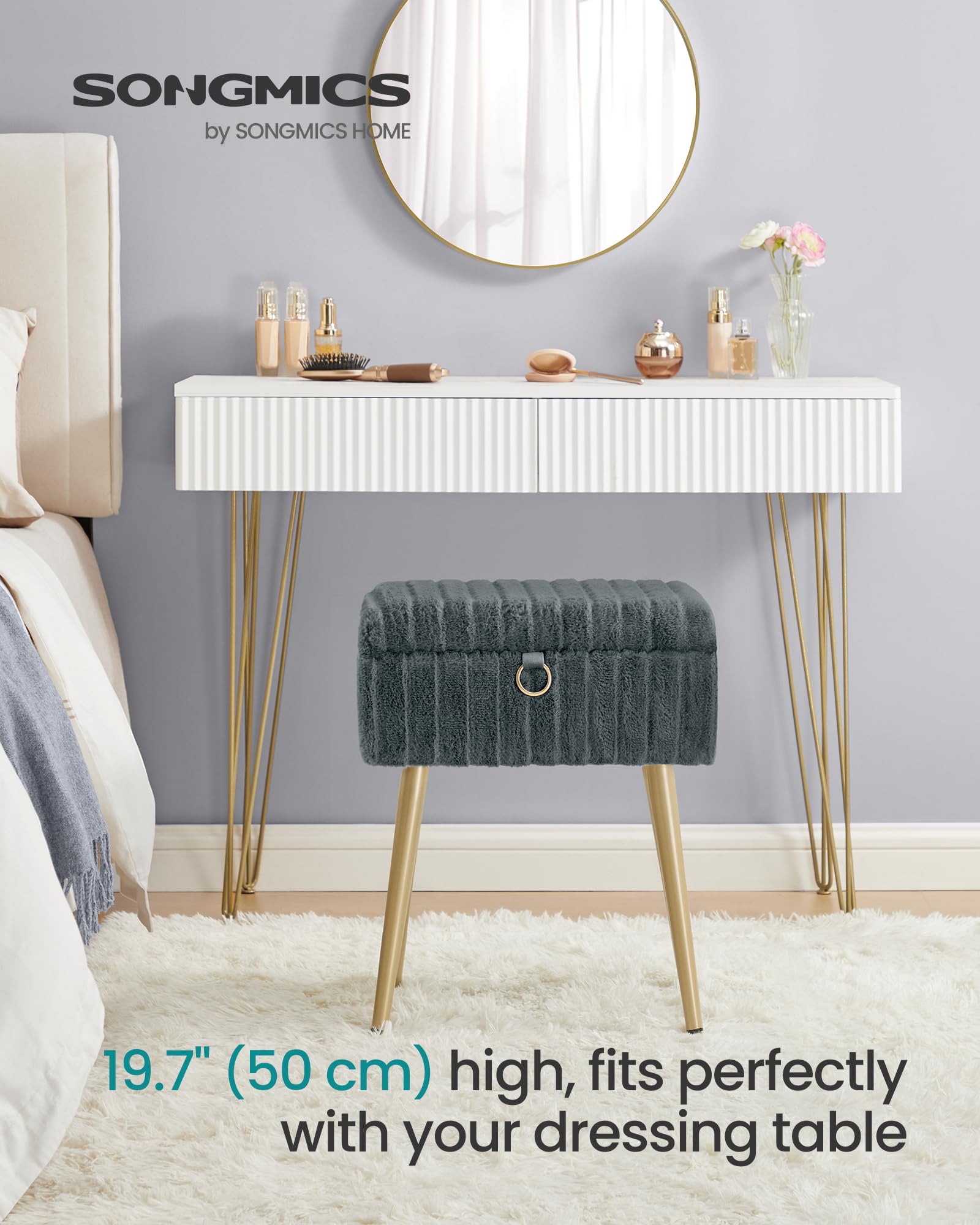 SONGMICS Storage Ottoman Bench - Slate Grey Vanity Stool with Hidden Compartment | 30x40x50 cm 3