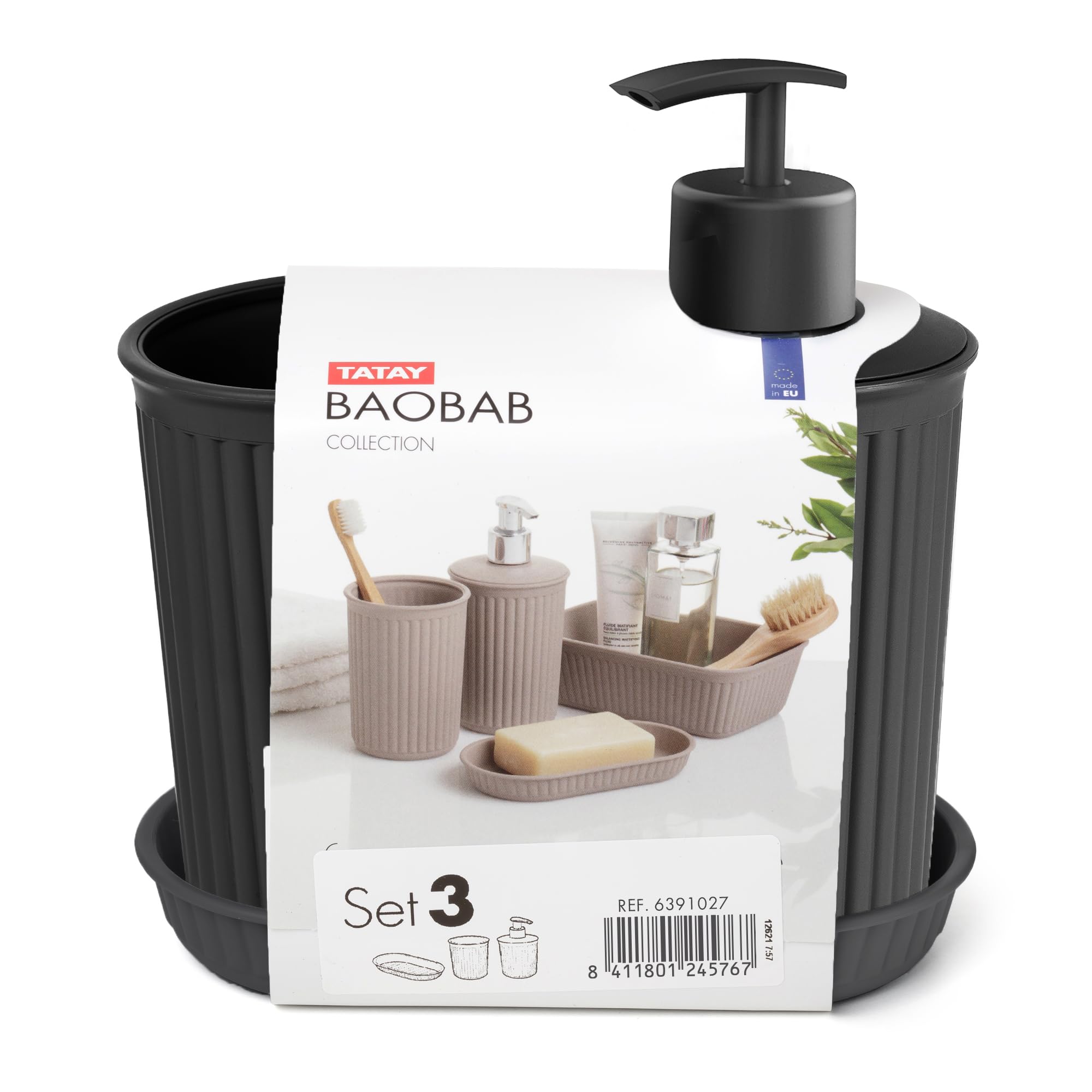TATAY 3-Piece Countertop Bathroom Accessory Set | Minimalist Design | BPA Free Plastic 2