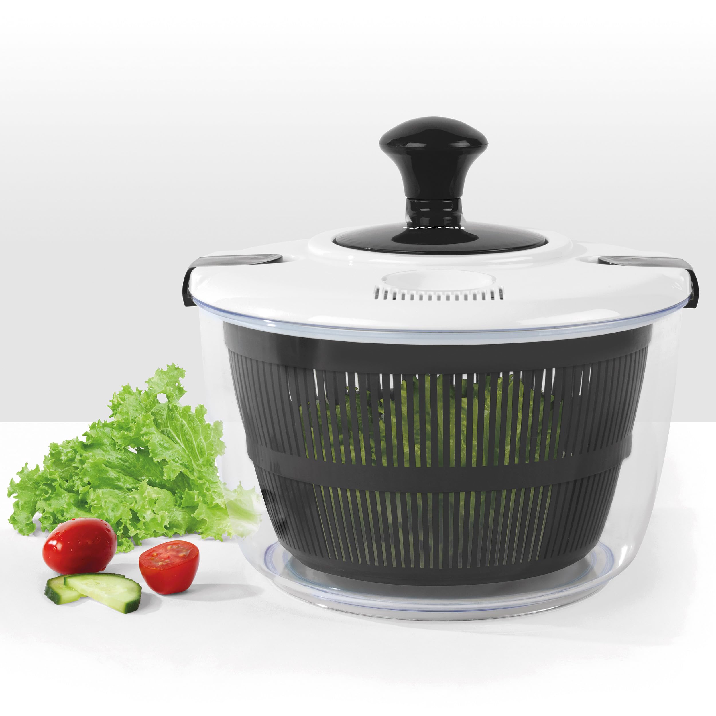 Salter 3.5L Salad Spinner - Wash, Dry, and Serve Lettuce Dryer | Plastic | White/Black 4