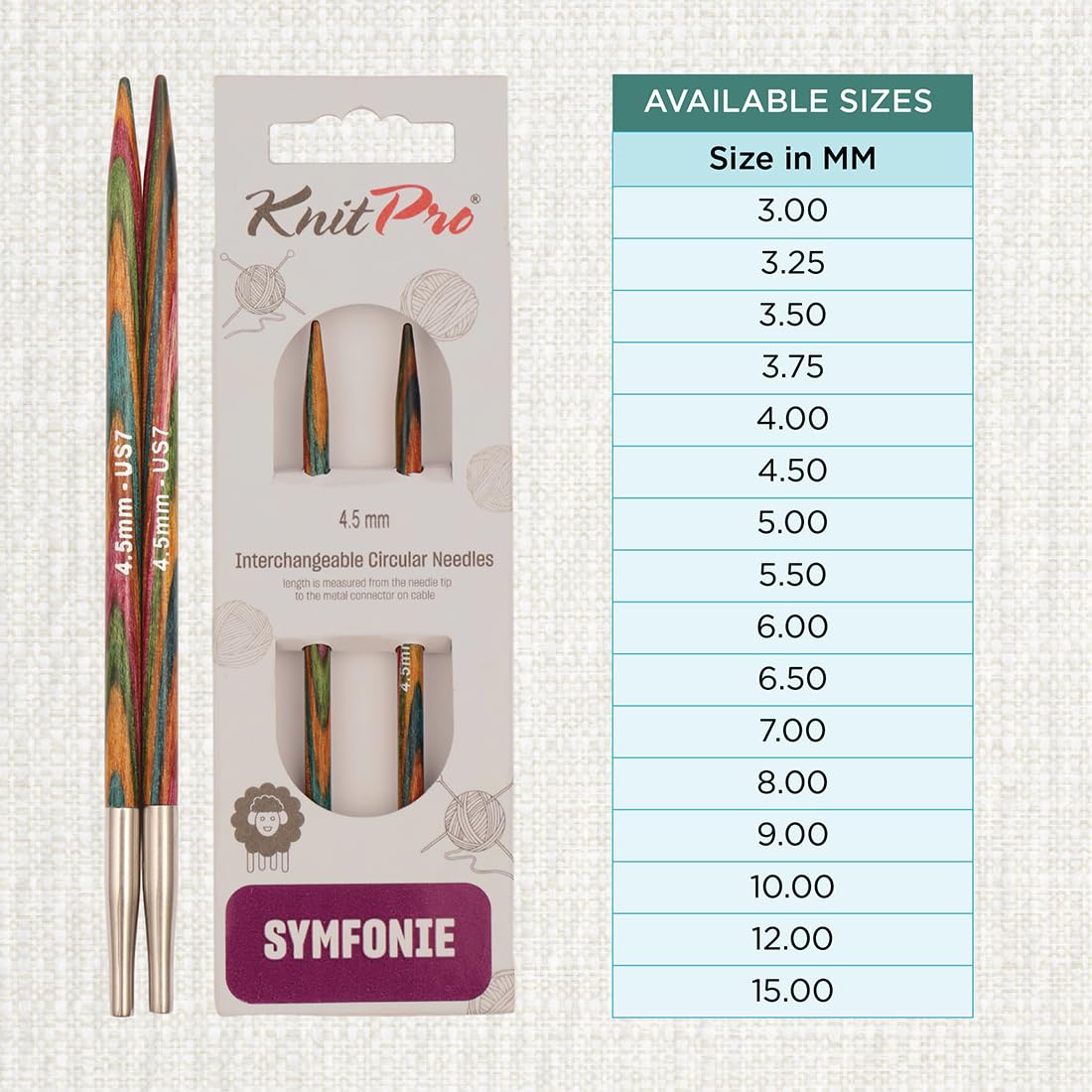 KNITPRO Symfonie Interchangeable Circular Needles - 4.5mm Size | Lightweight Birch Wood 4