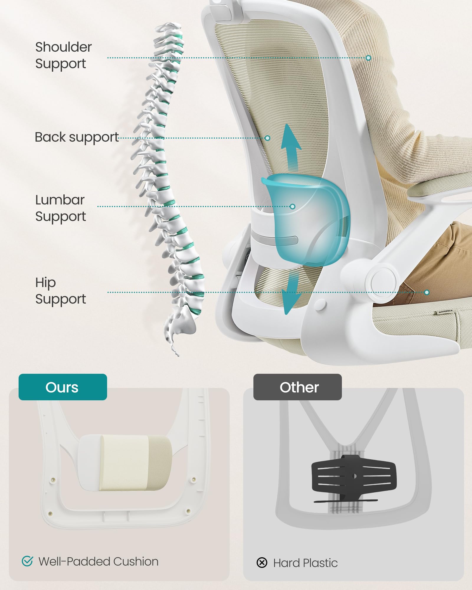SONGMICS Ergonomic Mesh Desk Chair - Adjustable Lumbar & Head Support | 120 kg Capacity 4