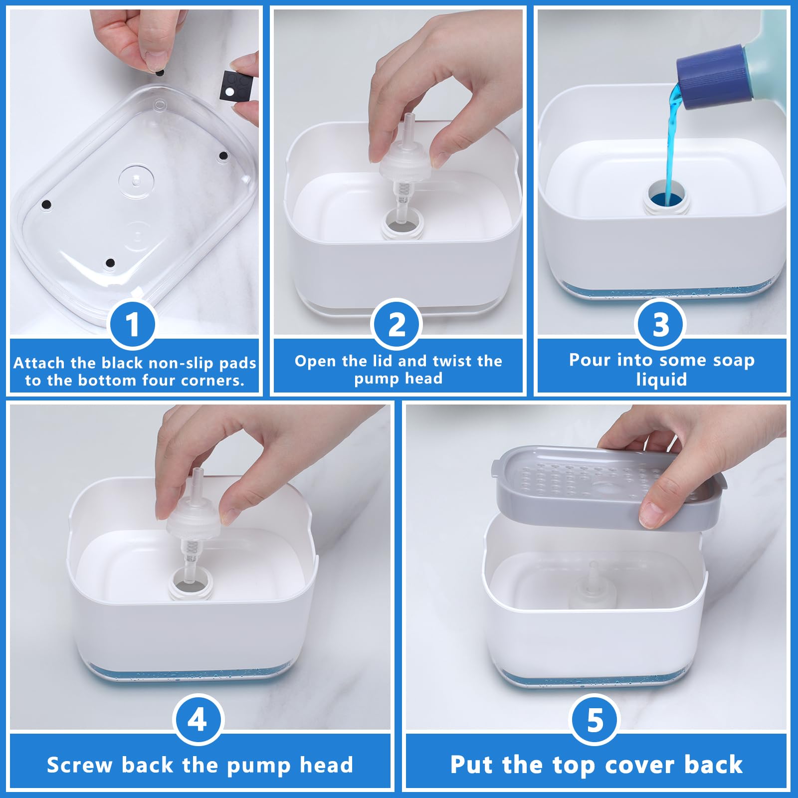 Alyvisun 2-in-1 Soap Dispenser with Sponge Holder for Kitchen Sink | 300ml Capacity | Grey Plastic 6