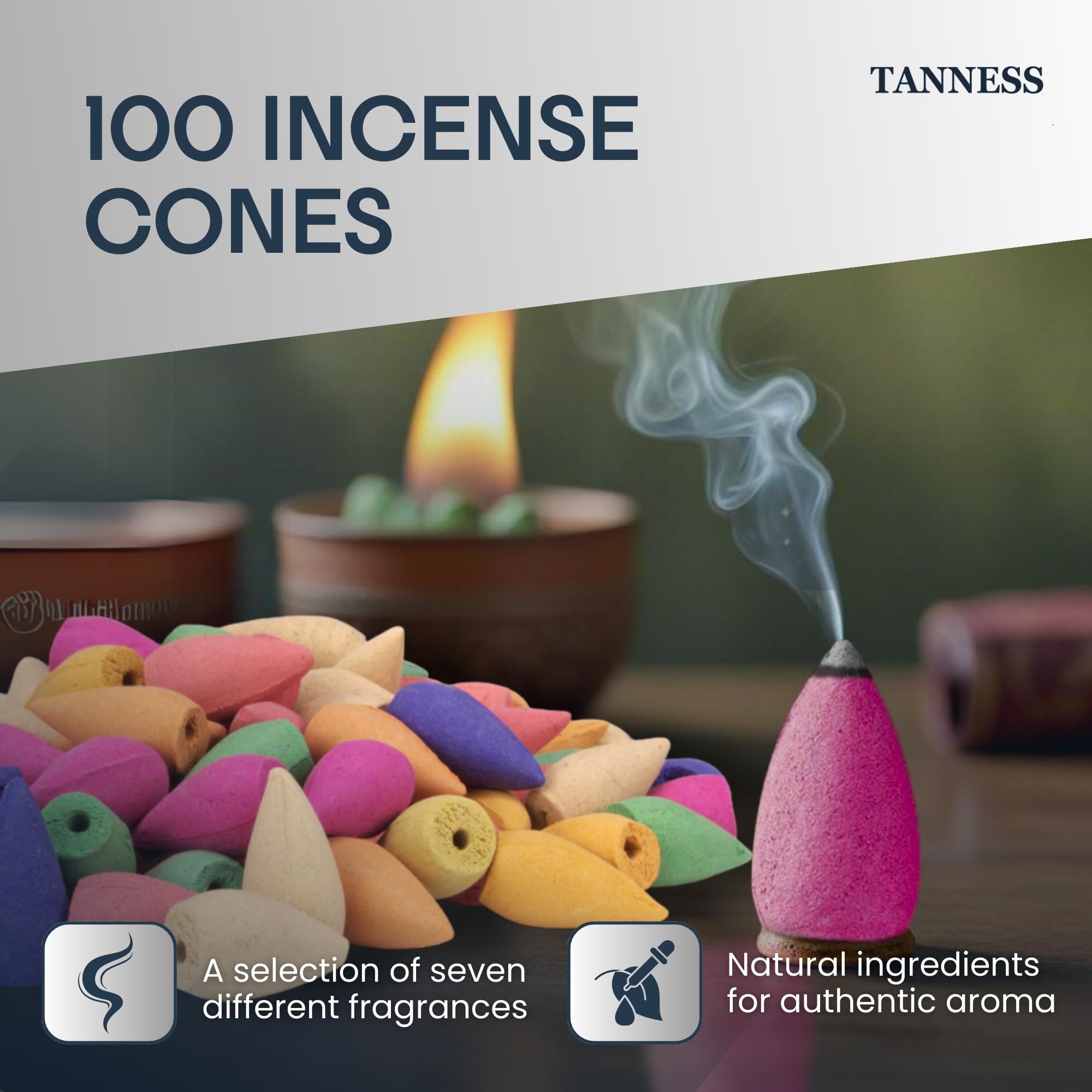 TANNESS 100 PCS Backflow Incense Cones - 10 Mixed Natural Scents | Relaxation & Air Purification 4