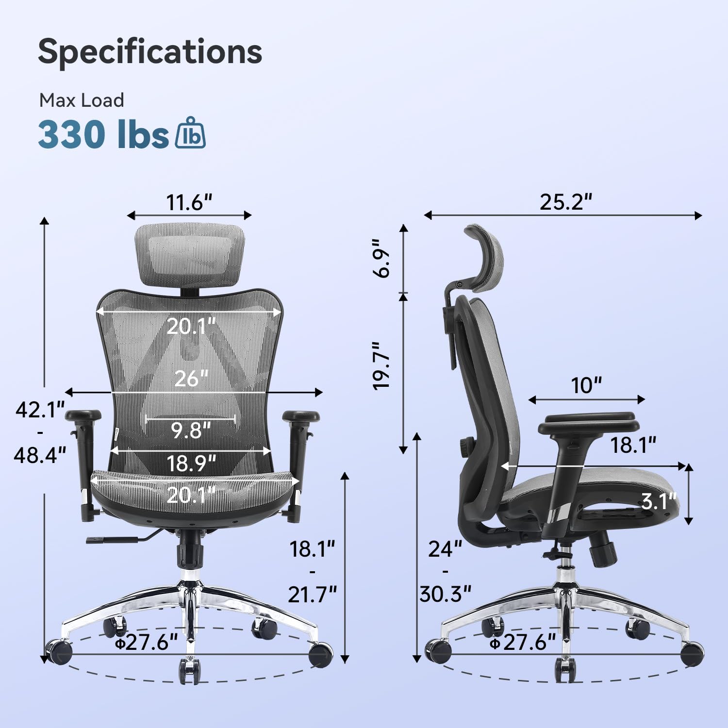 SIHOO M57 Ergonomic Office Chair Mesh Desk Chair with Adjustable Lumbar Support | Grey 3