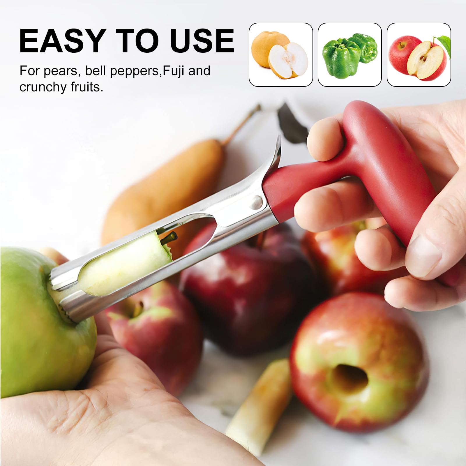 Lafefe Apple Corer with Serrated Stainless Steel Blade and Red ABS Handle 5