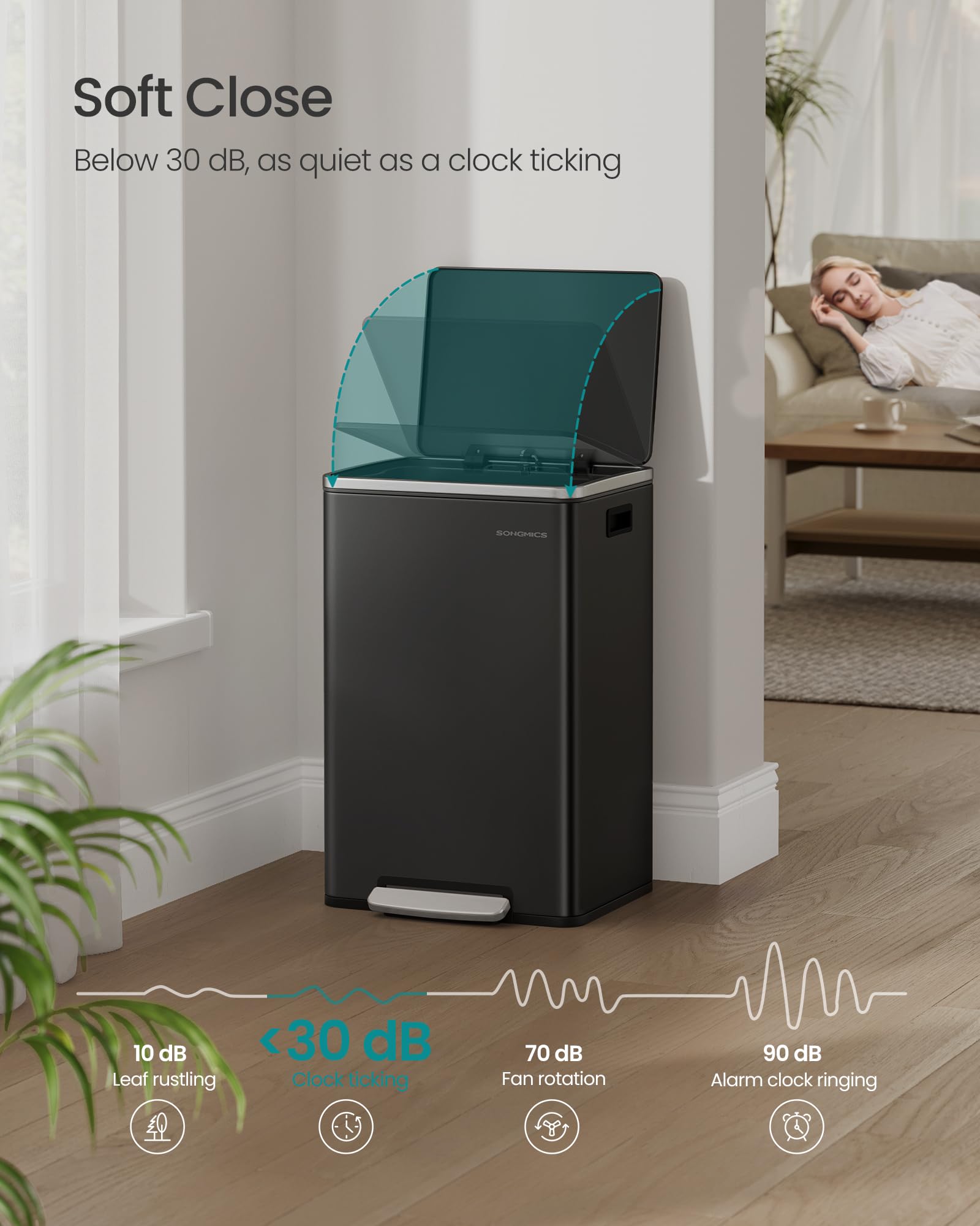 SONGMICS 50L Stainless Steel Kitchen Bin with Foot Pedal | Ink Black | Rust & Fingerprint Resistant 3