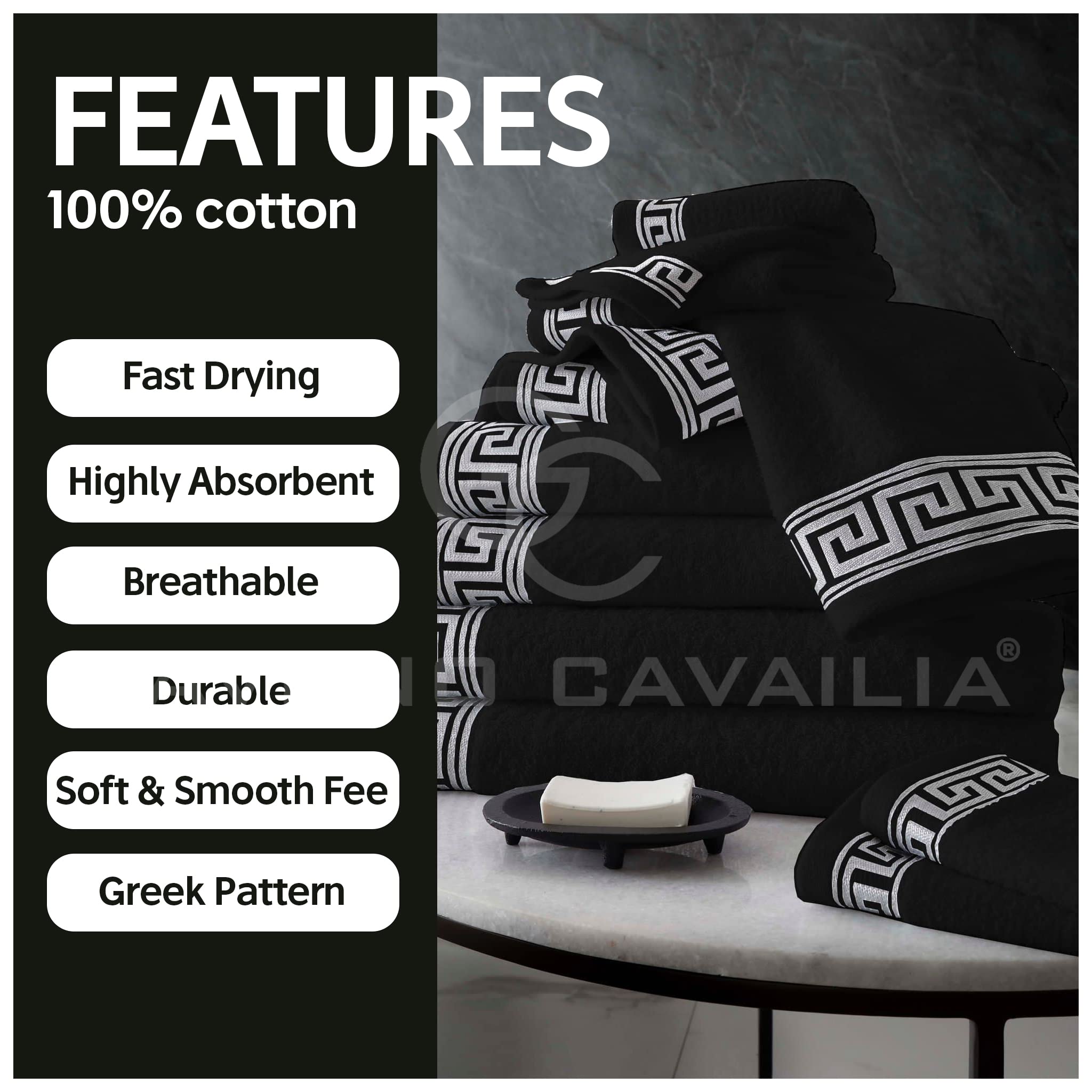 GC GAVENO CAVAILIA 8 Piece Towel Set | 500 GSM Egyptian Cotton | Black 2