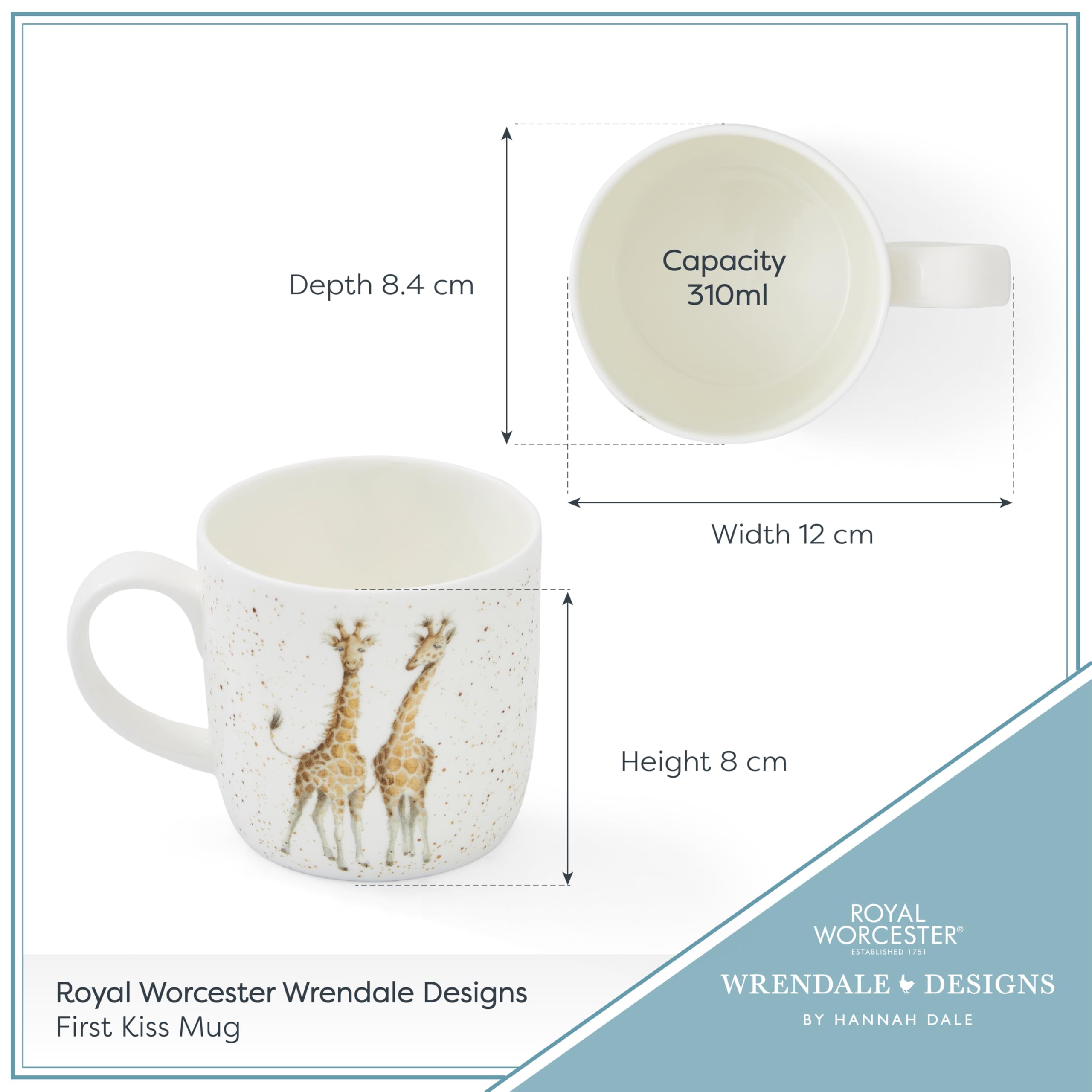 Royal Worcester Wrendale Designs First Kiss Giraffe Coffee Mug | Fine Bone China | 310ml 8