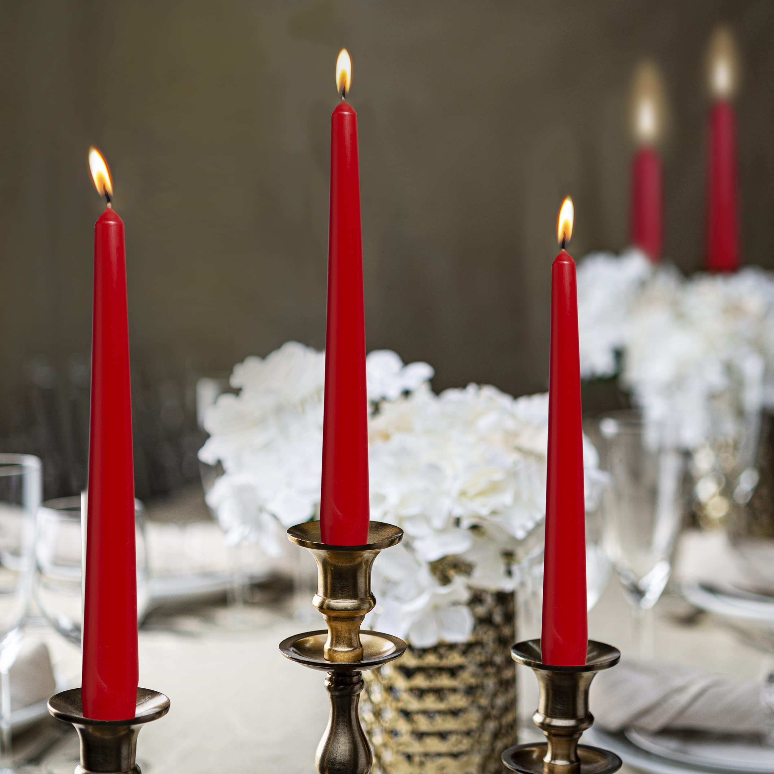 BOLSIUS Tapered Dinner Candles - 24.5cm Height, 7.5h Burn Time | 10 Pack | Red | Unscented 5