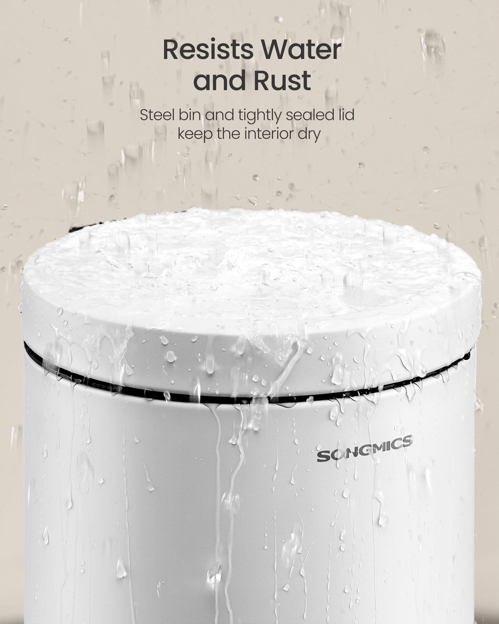 SONGMICS Bathroom Pedal Bin - 3 L Capacity | Soft-Close Lid | Cloud White Steel 3