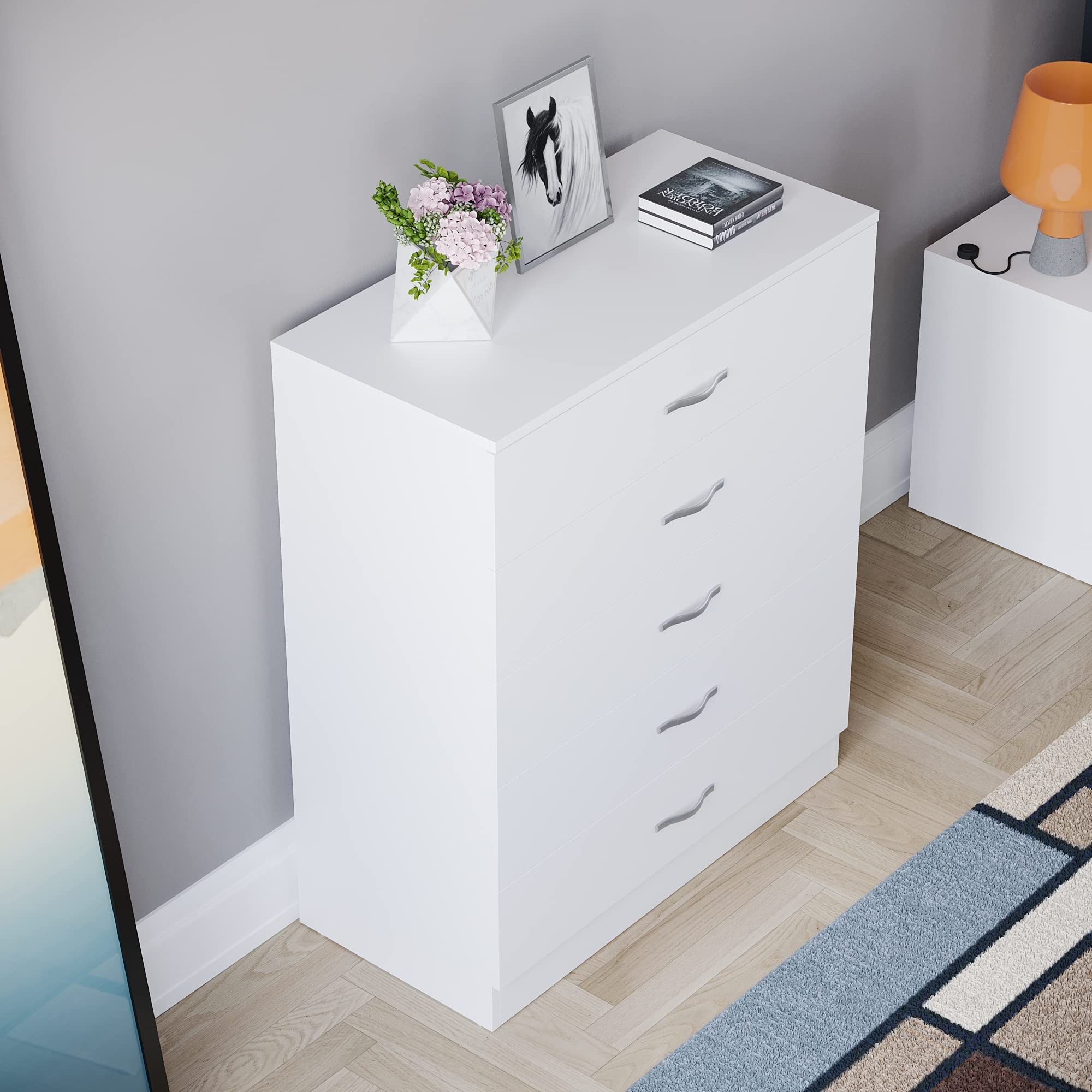 Vida Designs Riano 5 Drawer Chest of Drawers - White | Engineered Wood | 75W x 36D cm 7