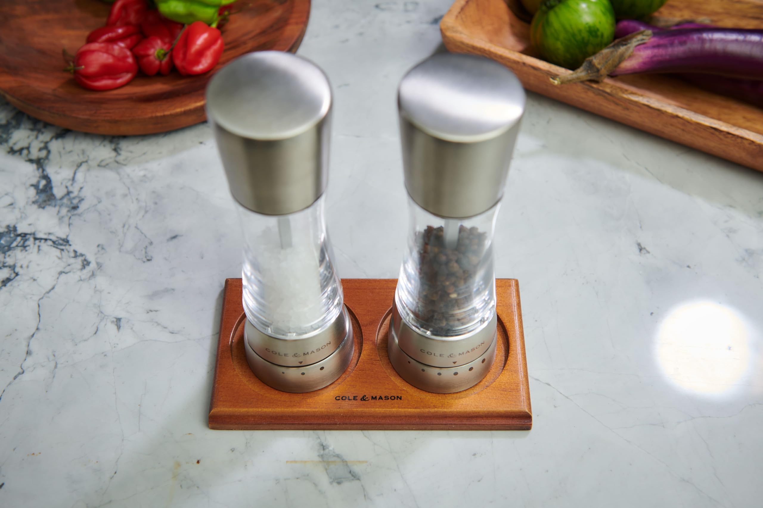 Cole & Mason Wooden Mill Tray for Salt and Pepper Mills | Walnut Stained Beech Wood | 132x130x59mm 4