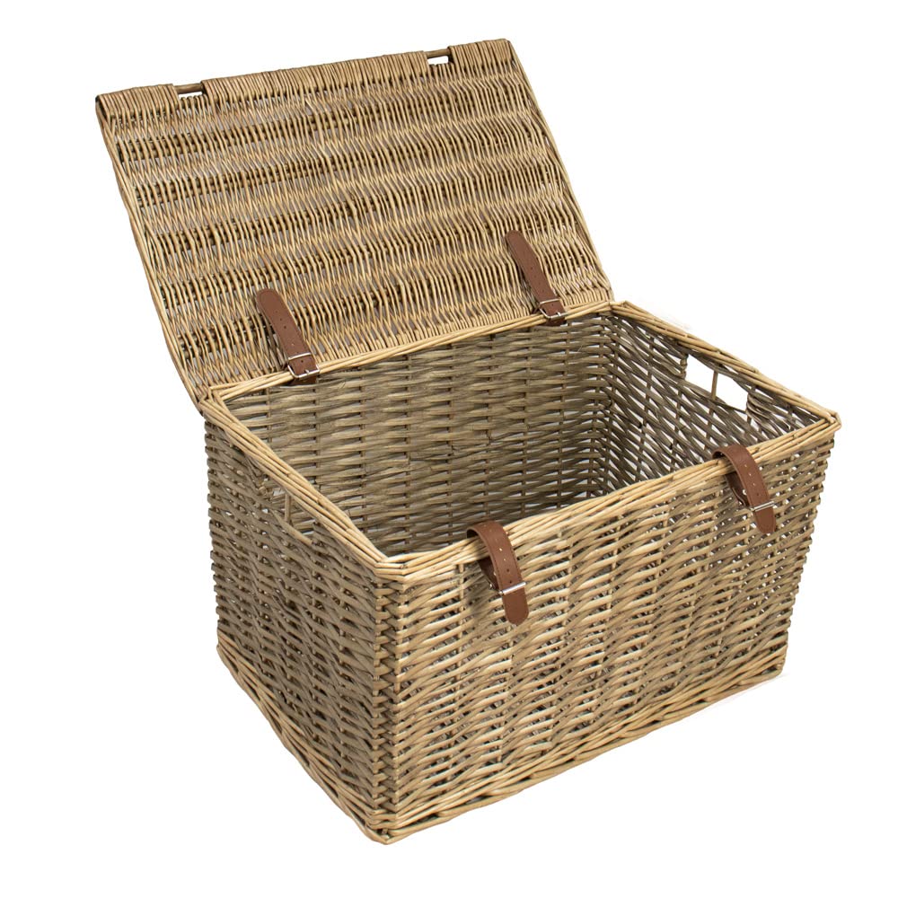 JVL Handmade Buff Wicker Storage Box with Faux Leather Straps | Large | 62L Capacity 2