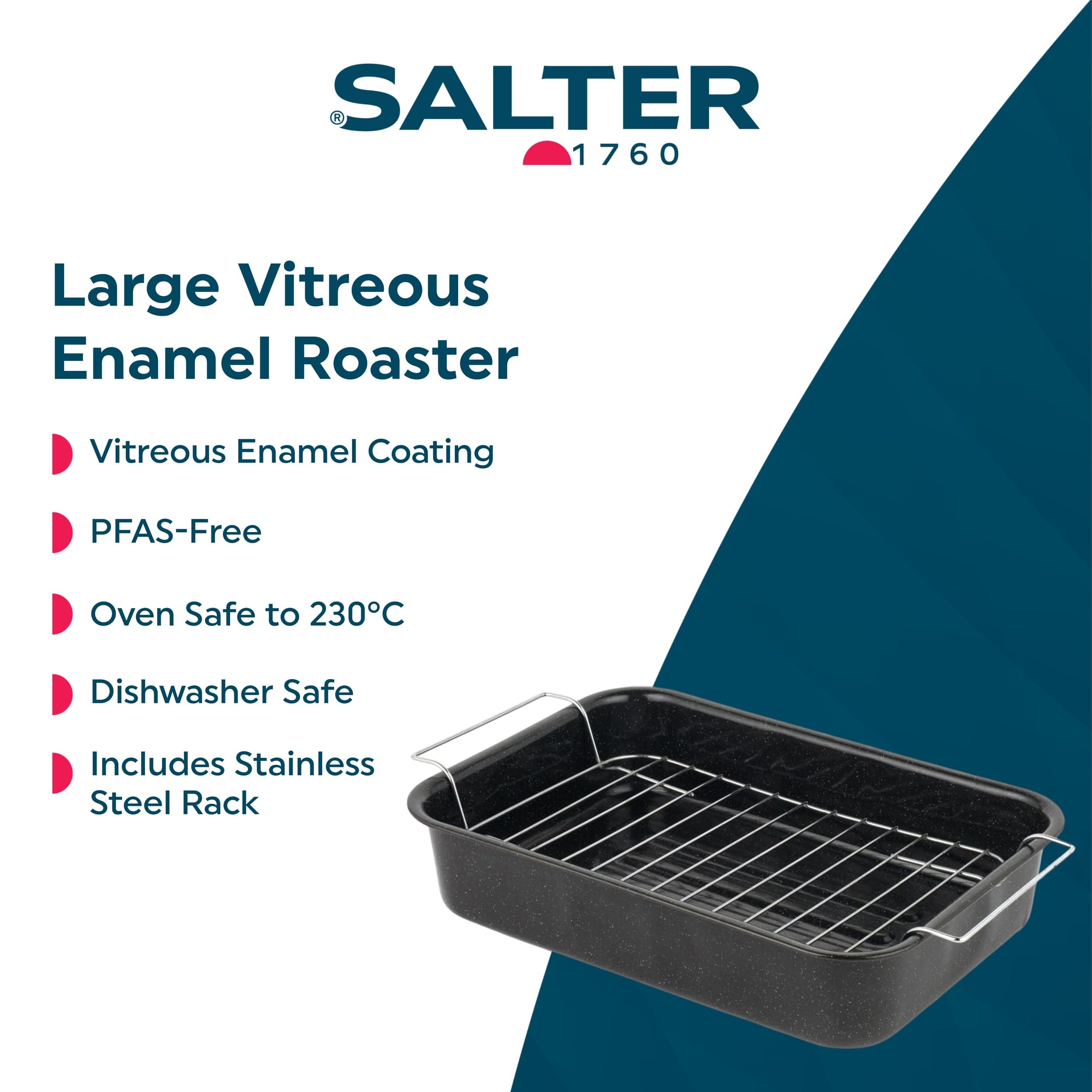 Salter Vitreous Enamel 34cm Roaster & Stainless Steel Rack | Black | Oven Safe up to 230°C 2
