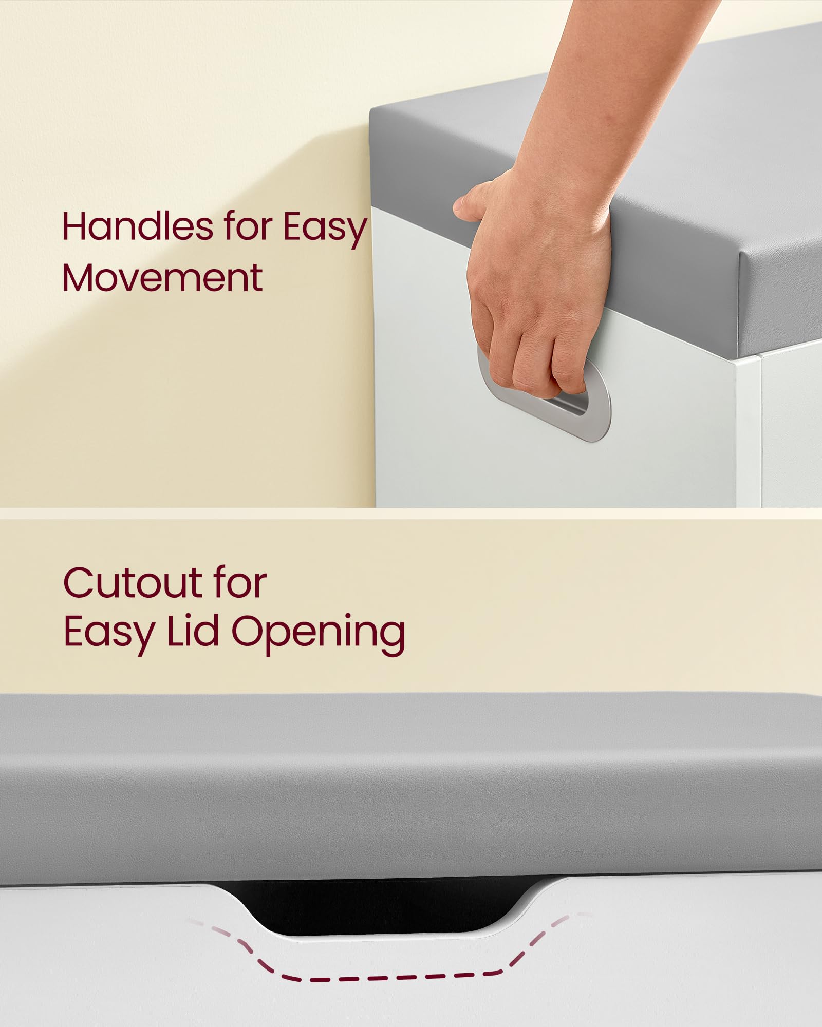 VASAGLE Storage Bench with Padded Seat - 3 Compartments, 150 kg Capacity | Cloud White 6