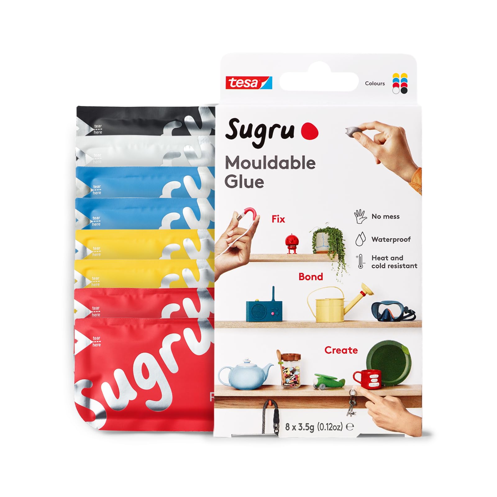 tesa Sugru Mouldable Multi-Purpose Glue - 8-Pack Assorted Colors | Strong, Waterproof, Heat/Cold Resistant 1