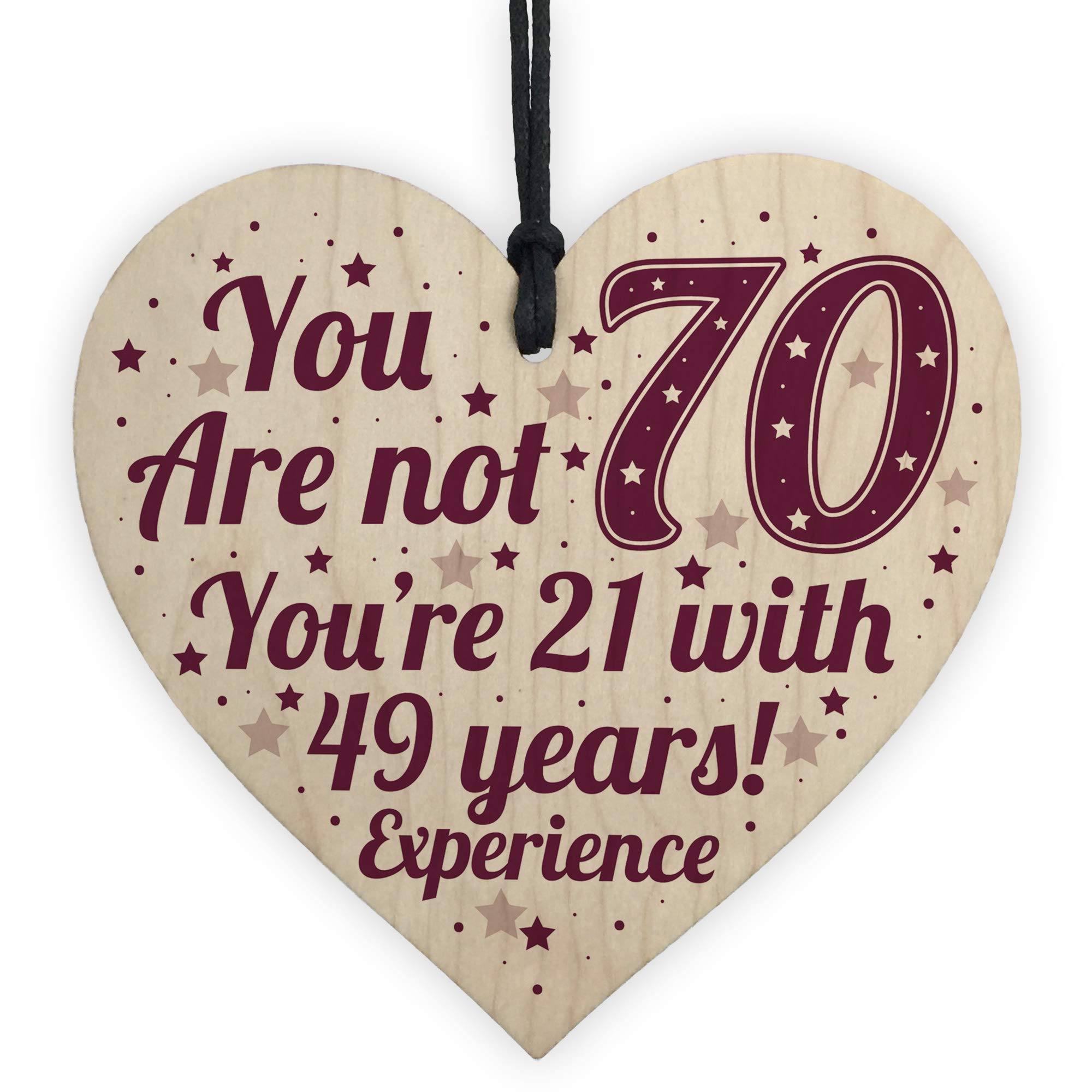 RED OCEAN 70th Birthday Gift Plaque - Rustic Wood Heart | 200 x 100 mm | Made in England 1
