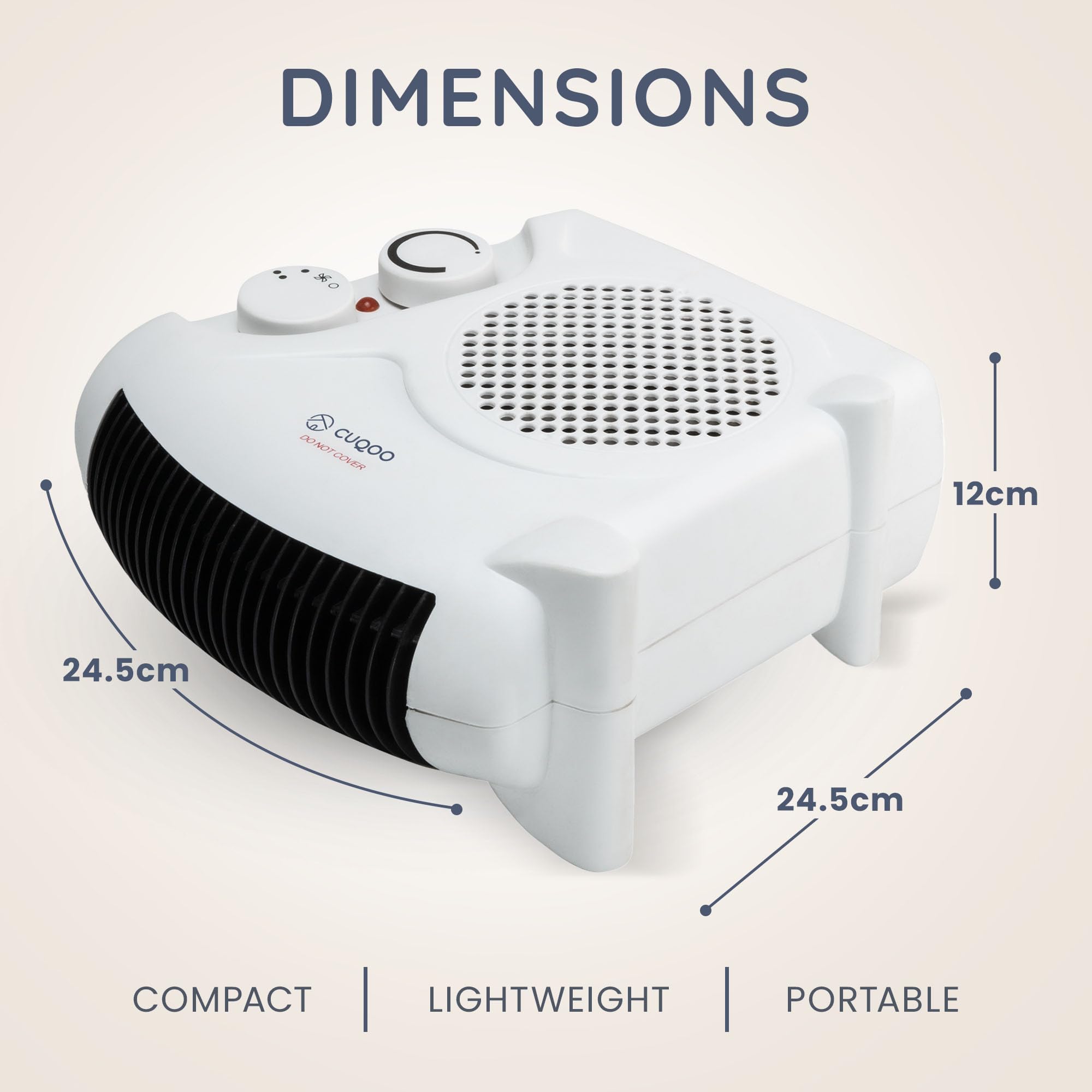 CUQOO 2KW Electric Fan Heater - 2 Heat Settings (1000W/2000W) & Cool Function | White Upright 3