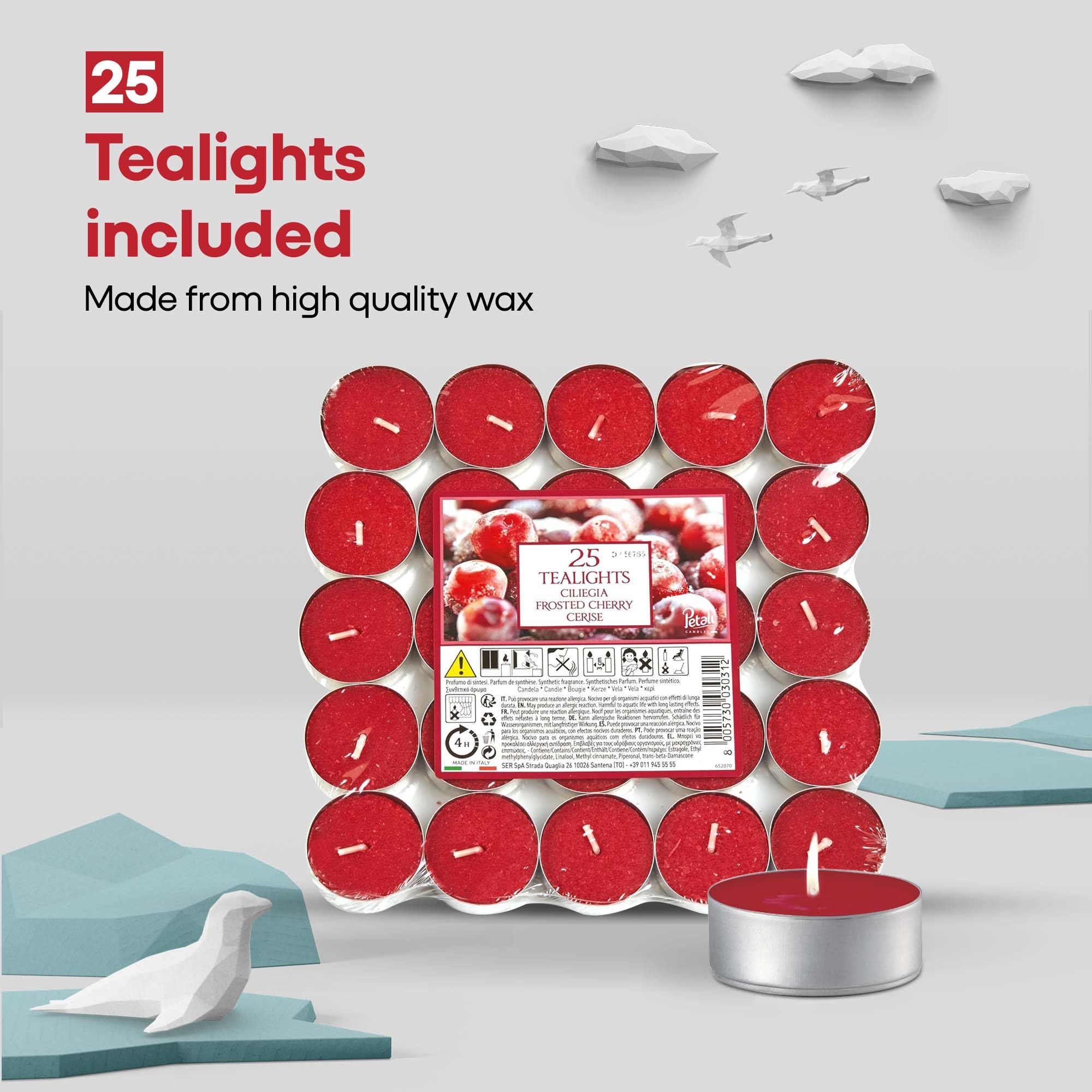 Price's Petali Scented Tealights - Frosted Cherry Scent | 25 Pack | 4 Hour Burn Time 7