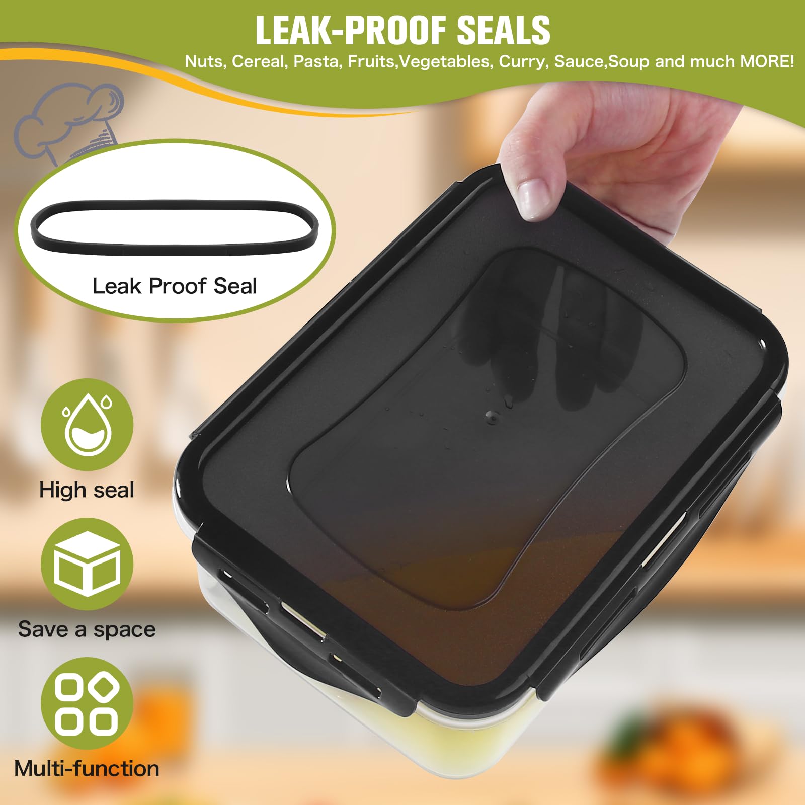 Rainberg Food Storage Container Set - 20 Pieces (10 Containers & 10 Lids) | Airtight & Leakproof 7