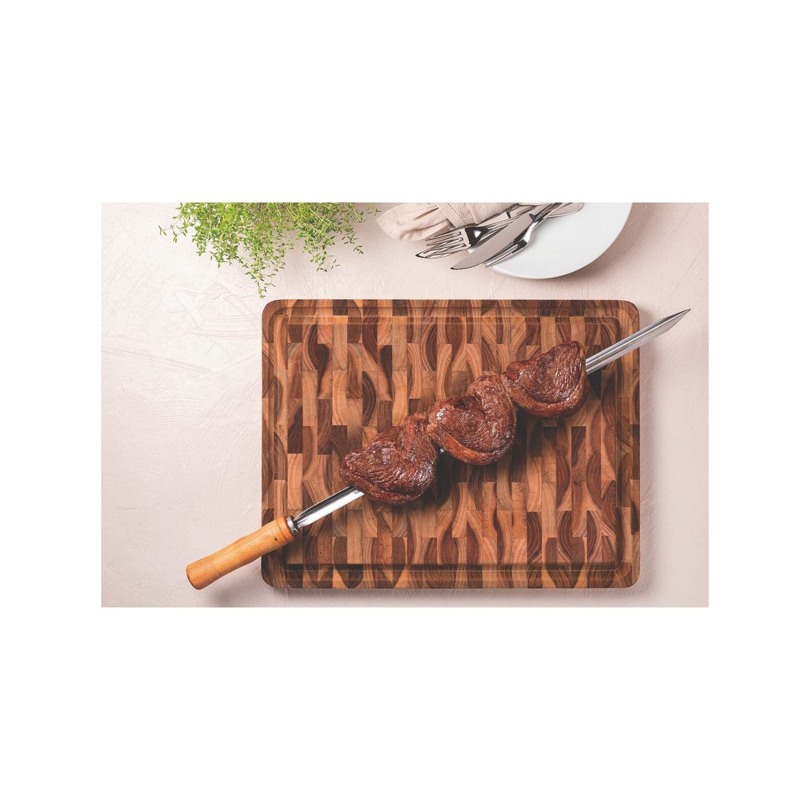 Tramontina Premium Teak Wood End Grain Chopping Board - 45x34x3cm | Juice Rim 5