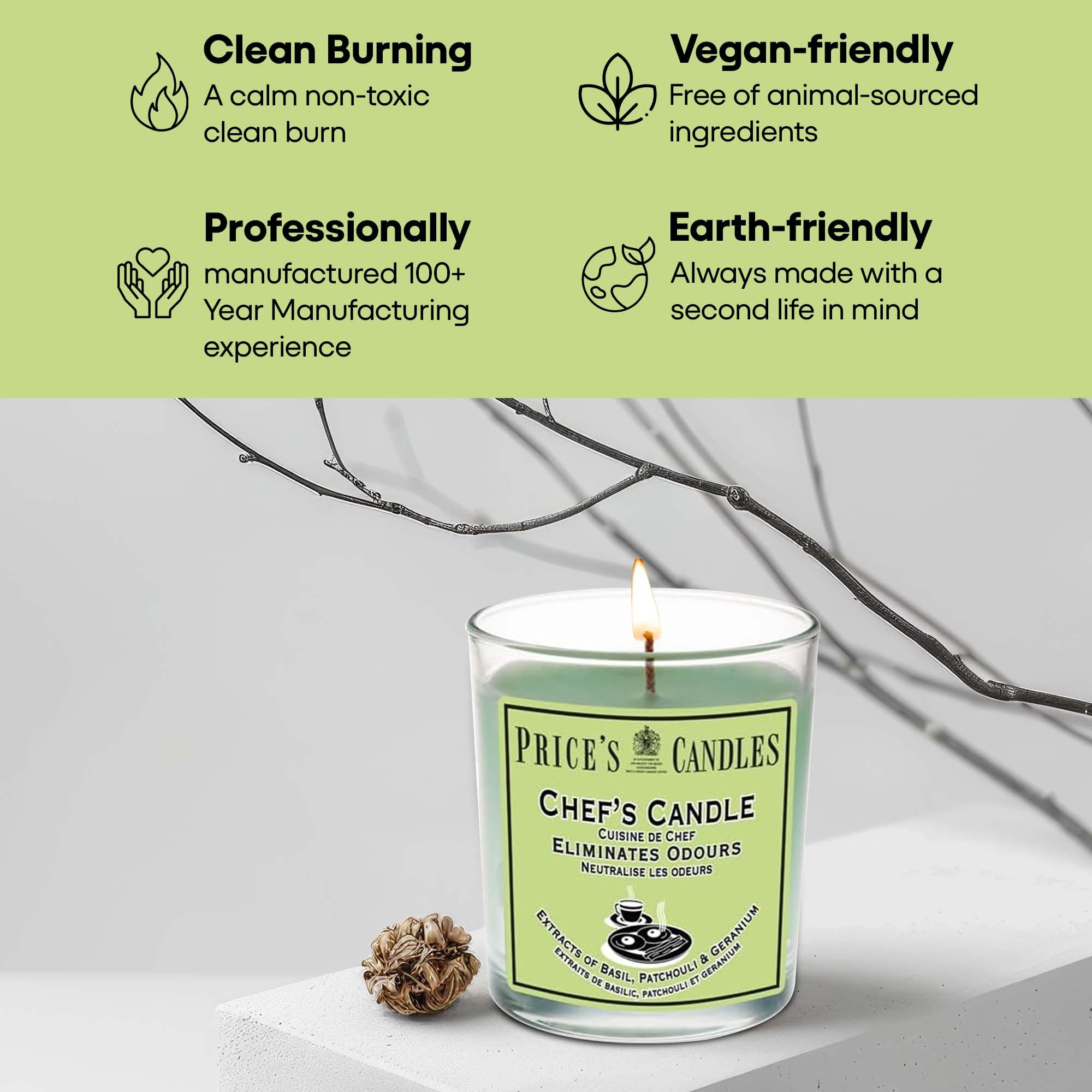 Price's Chef's Jar Odour Eliminating Candle - Basil, Patchouli & Geranium Extracts | 360g Wax 6