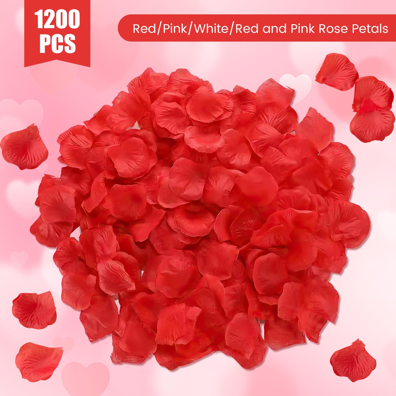 Lafefe Artificial Rose Petals - 1200 Count Red Silk Petals for Weddings & Romantic Events | Reusable 2