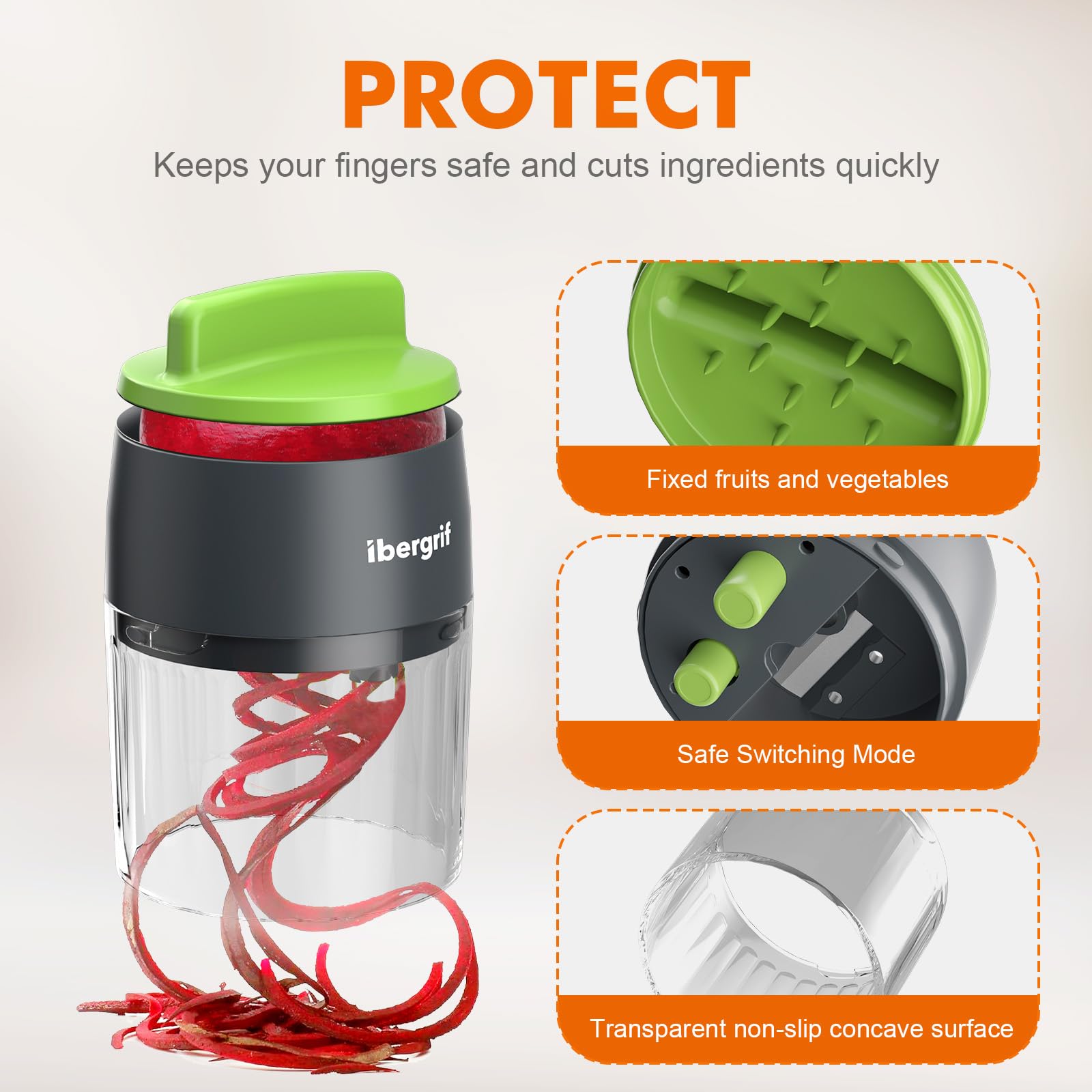Ibergrif M522 Vegetable Spiralizer - 4 Functions, Compact & Portable | Black Green 4