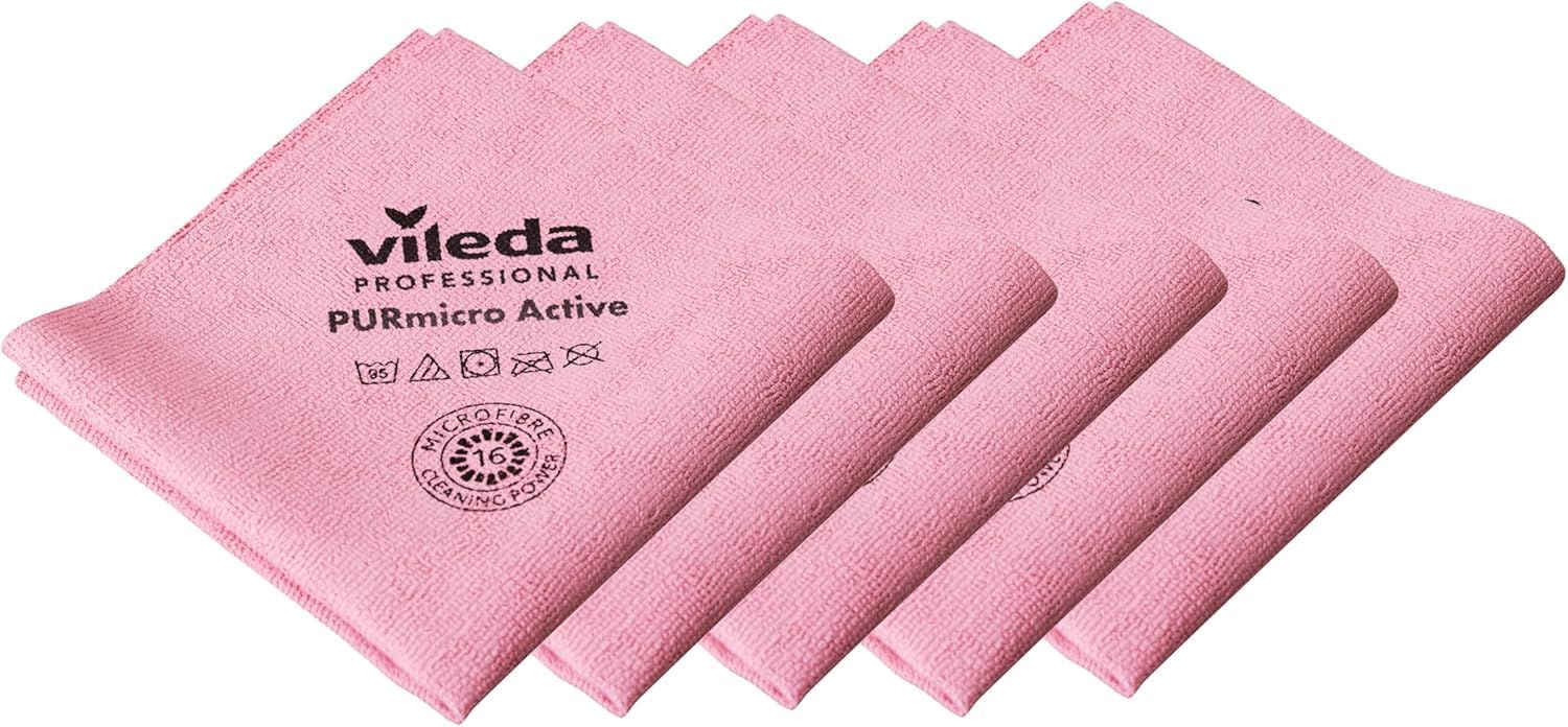 Vileda Professional PURmicro Active Microfibre Cleaning Cloth - Red, 5 Pack | Streak-Free | Reusable 200 Washes 1
