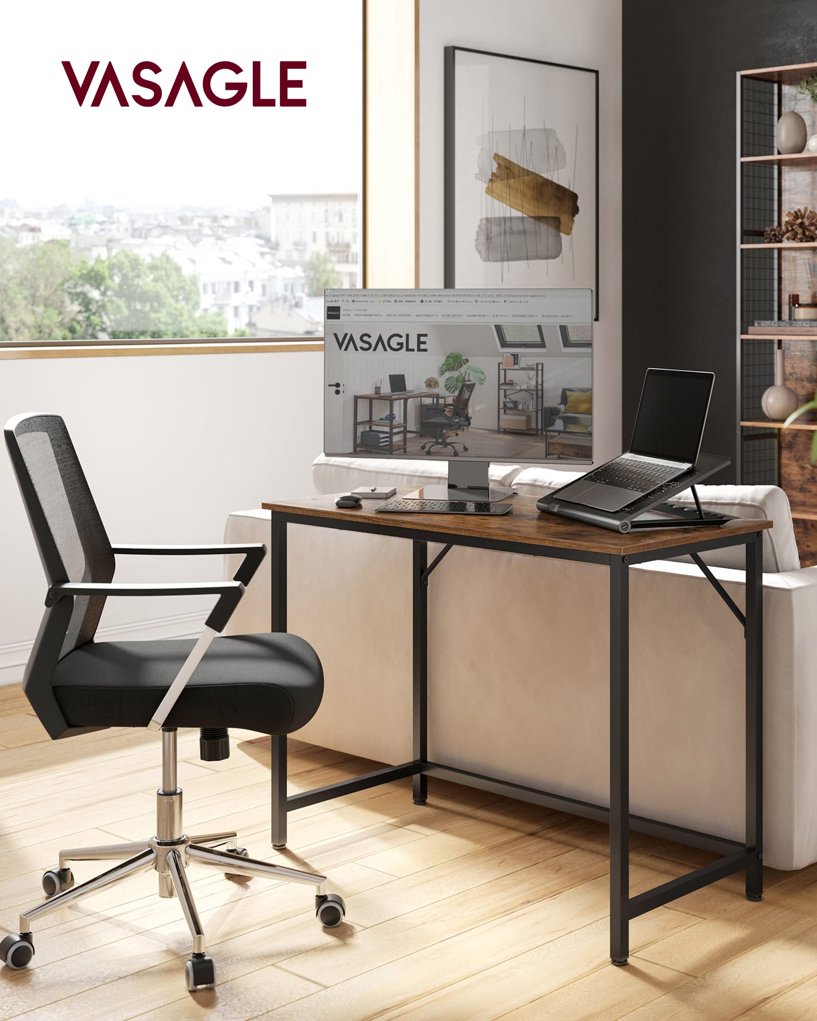 VASAGLE Computer Desk - Industrial Design, Rustic Brown/Black | 100 x 50 cm Top | 50 kg Load Capacity 4