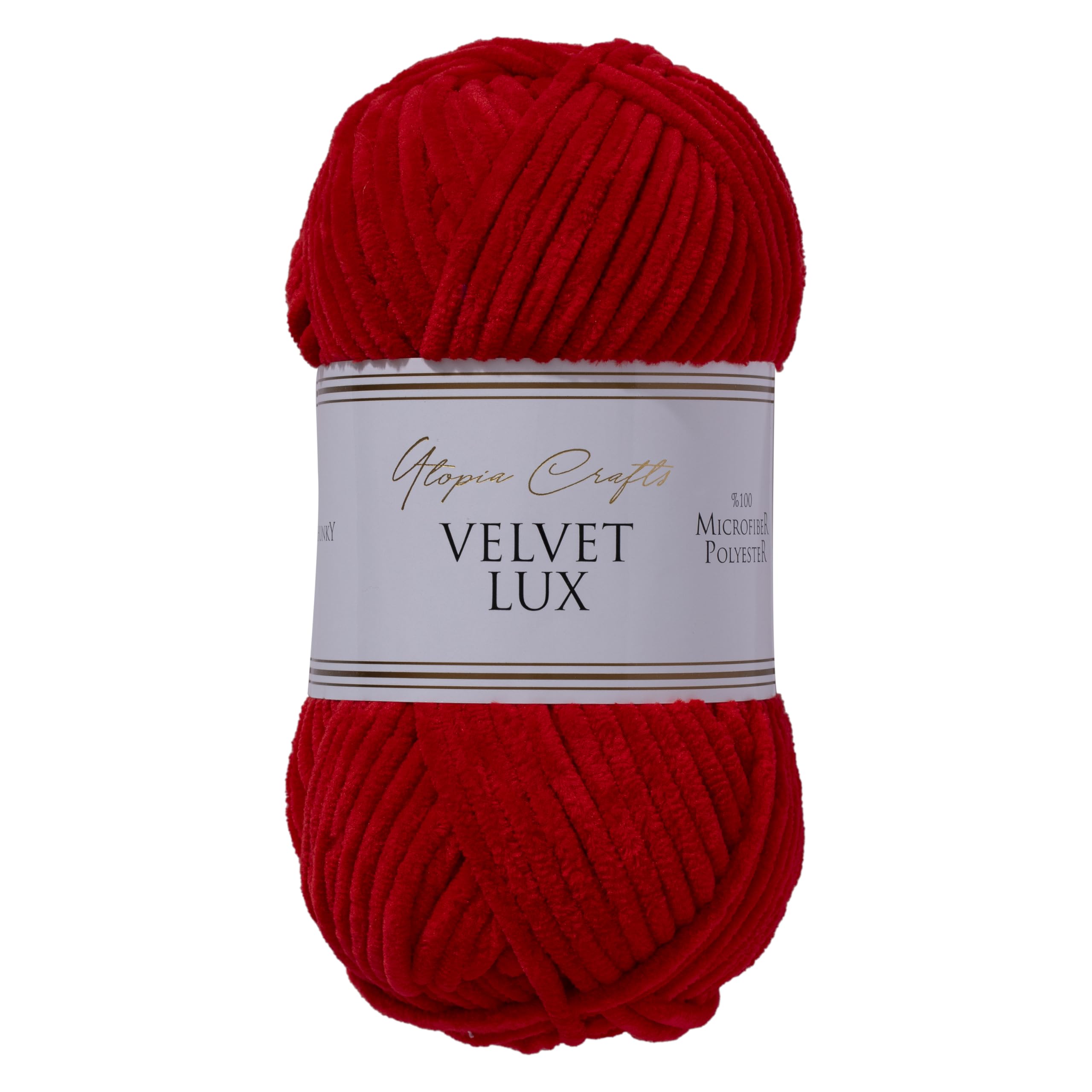 Utopia Crafts Velvet Lux Chenille Yarn - Super Soft Chunky, 100g Red Polyester for Knitting & Crochet 1