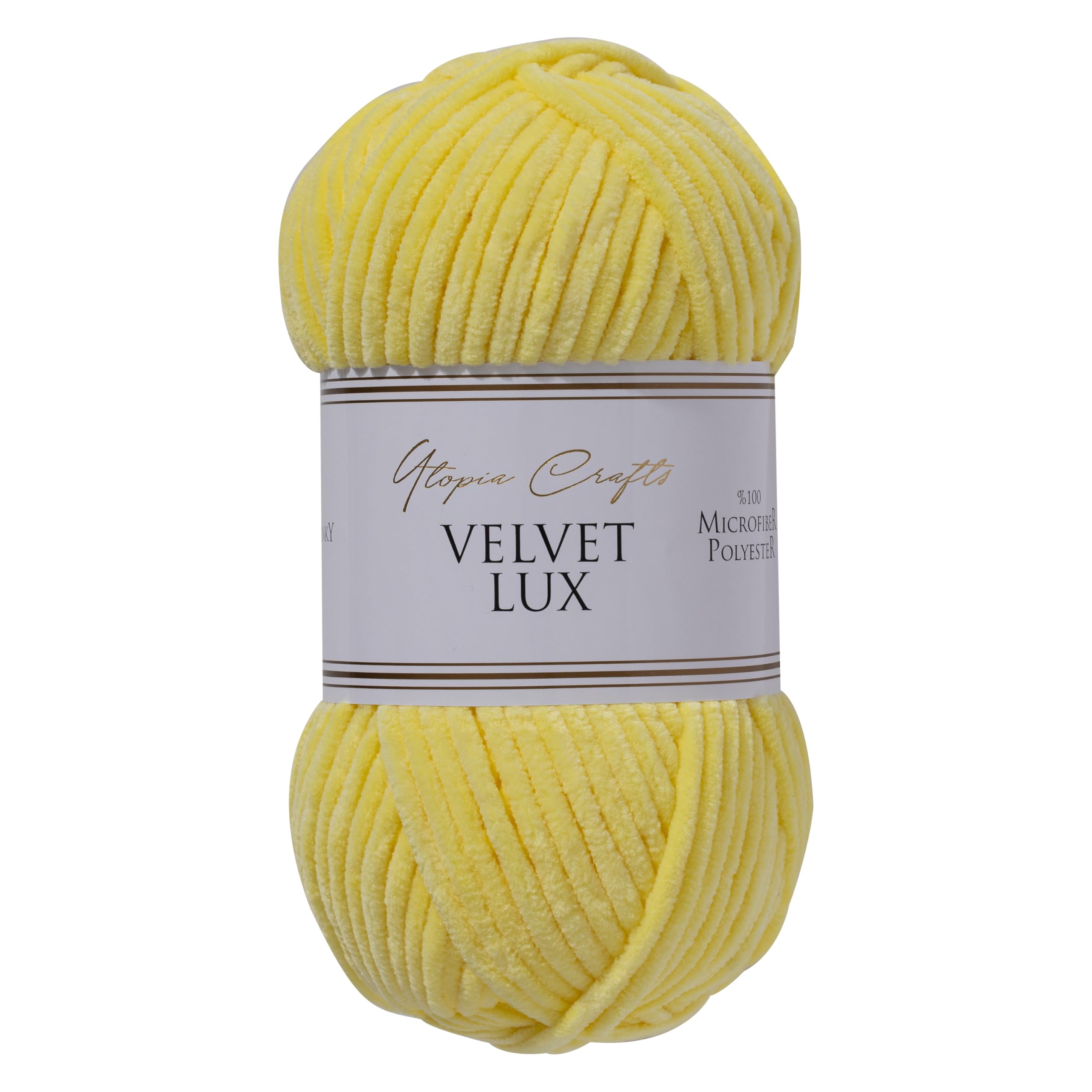 Utopia Crafts Velvet Lux Chenille Chunky Yarn - Super Soft Microfiber Polyester | 100g Sun Yellow 1