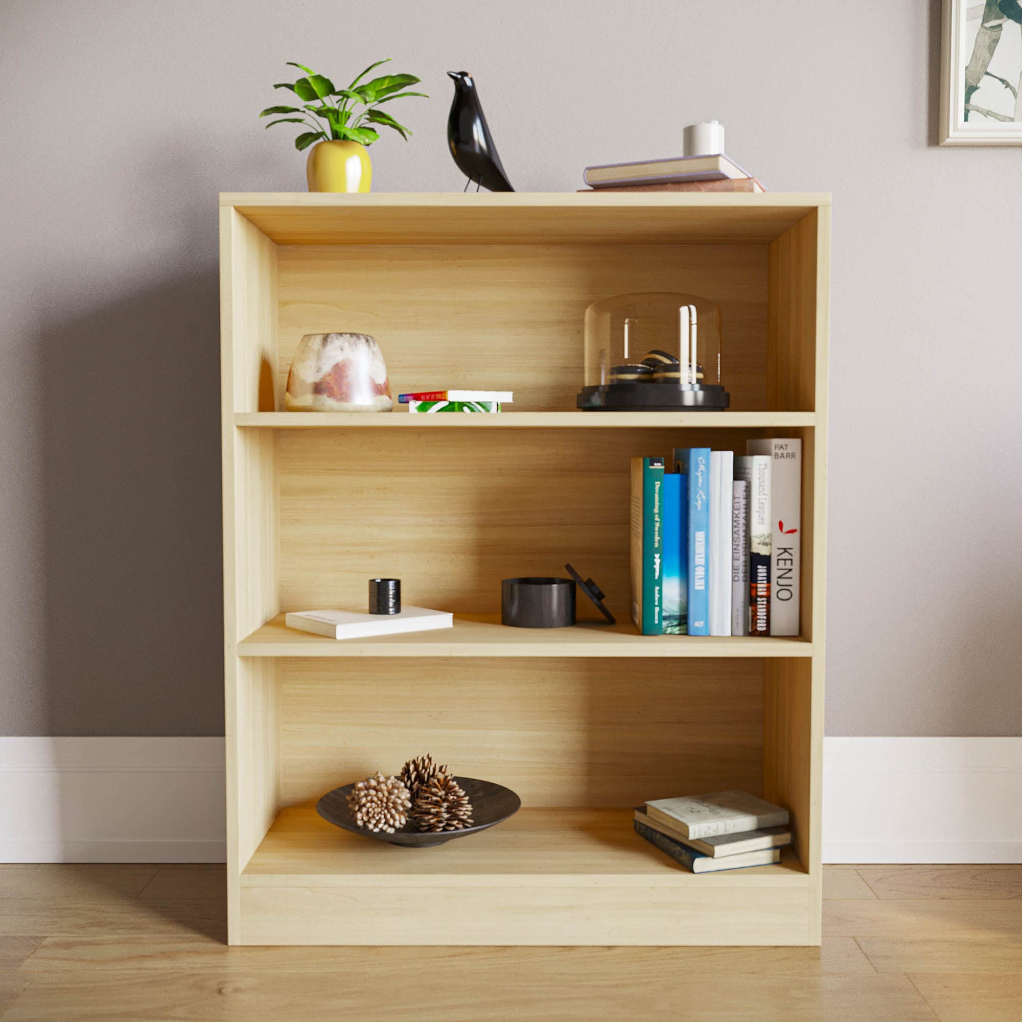 Vida Designs Cambridge 3 Tier Low Bookcase - Oak Wood Shelving | H 75 x W 60 cm | Chipboard & MDF 2