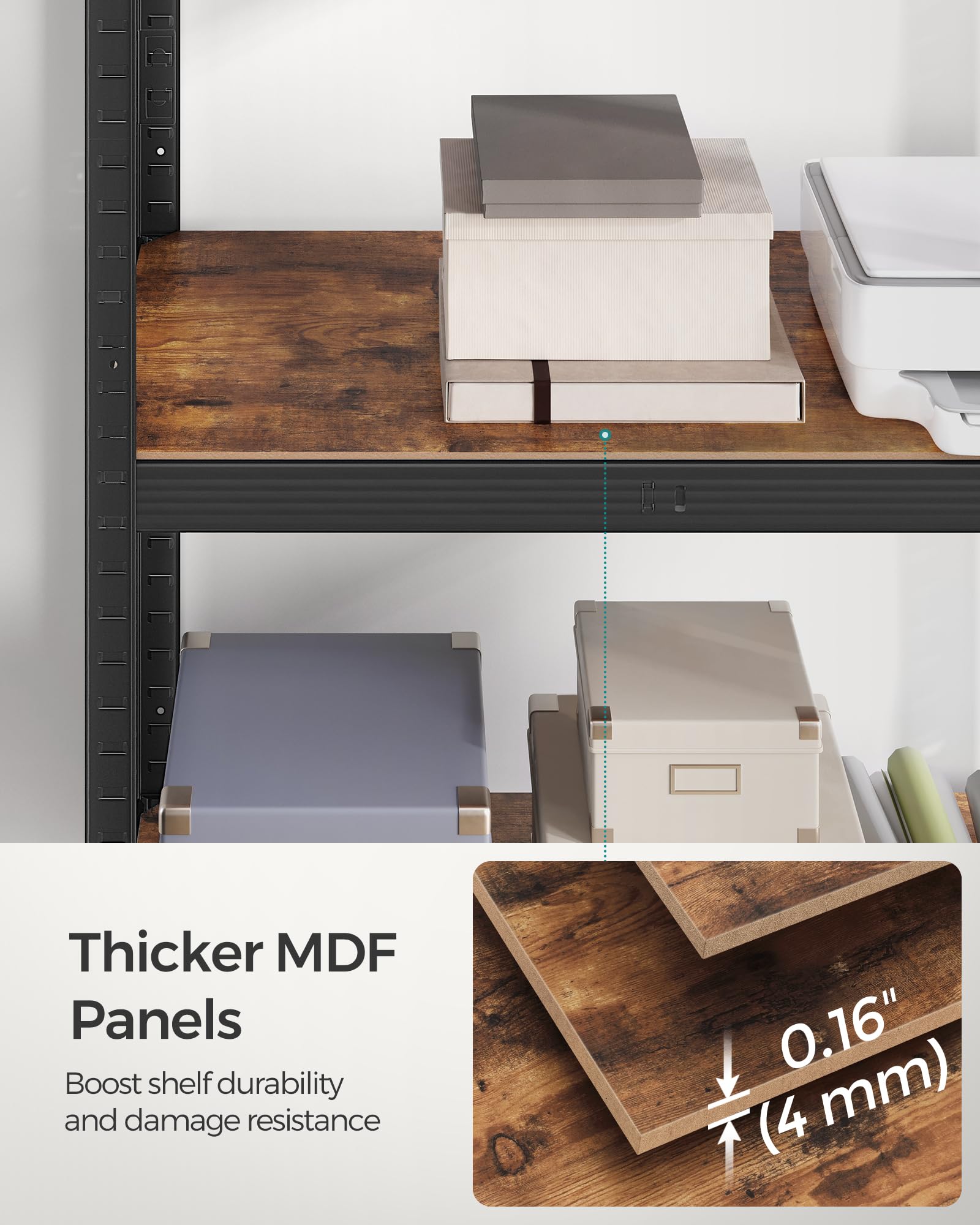 SONGMICS Shelving Unit - 650 kg Total Capacity | 30x75x150 cm | Rustic Brown & Black 4