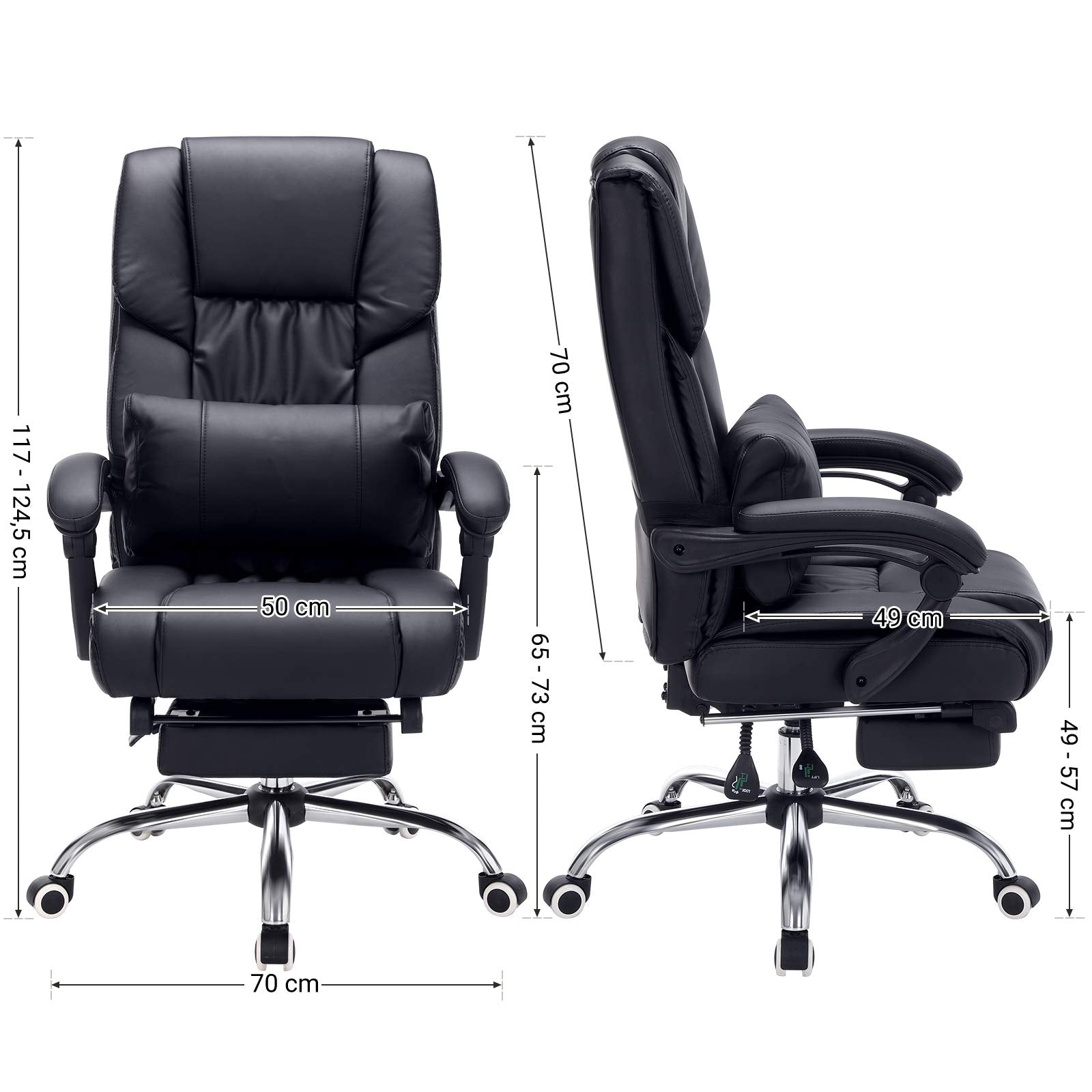 SONGMICS Ergonomic Office Chair with Footrest | Height Adjustable 117-125 cm | Supports up to 150 kg | Black 3