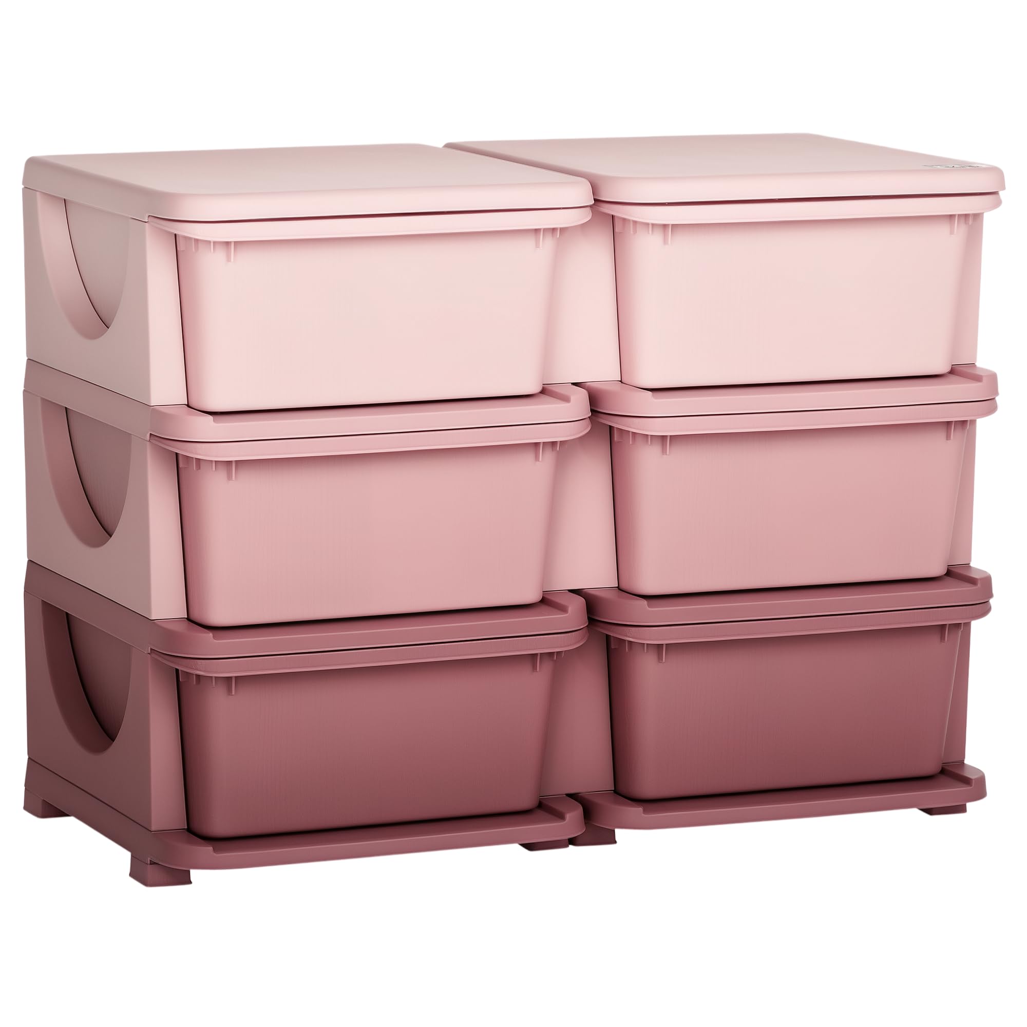 HOMCOM 6-Drawer Plastic Toy Storage Unit for Kids | 3-Tier Organization | Pink | 75L x 37W x 56.5H cm
