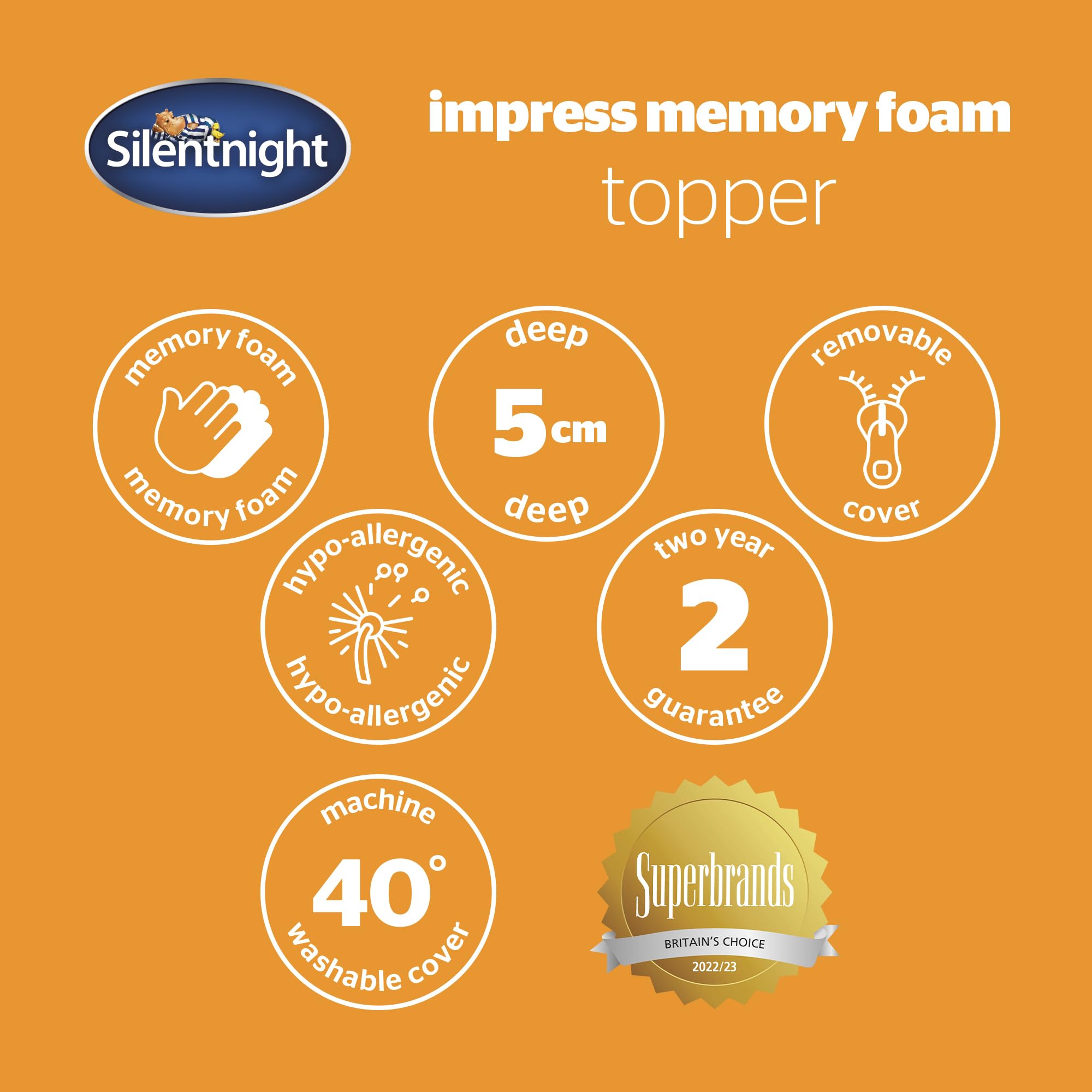 Silentnight Impress Memory Foam Mattress Topper - 5cm Thick | Small Double | Hypoallergenic 9
