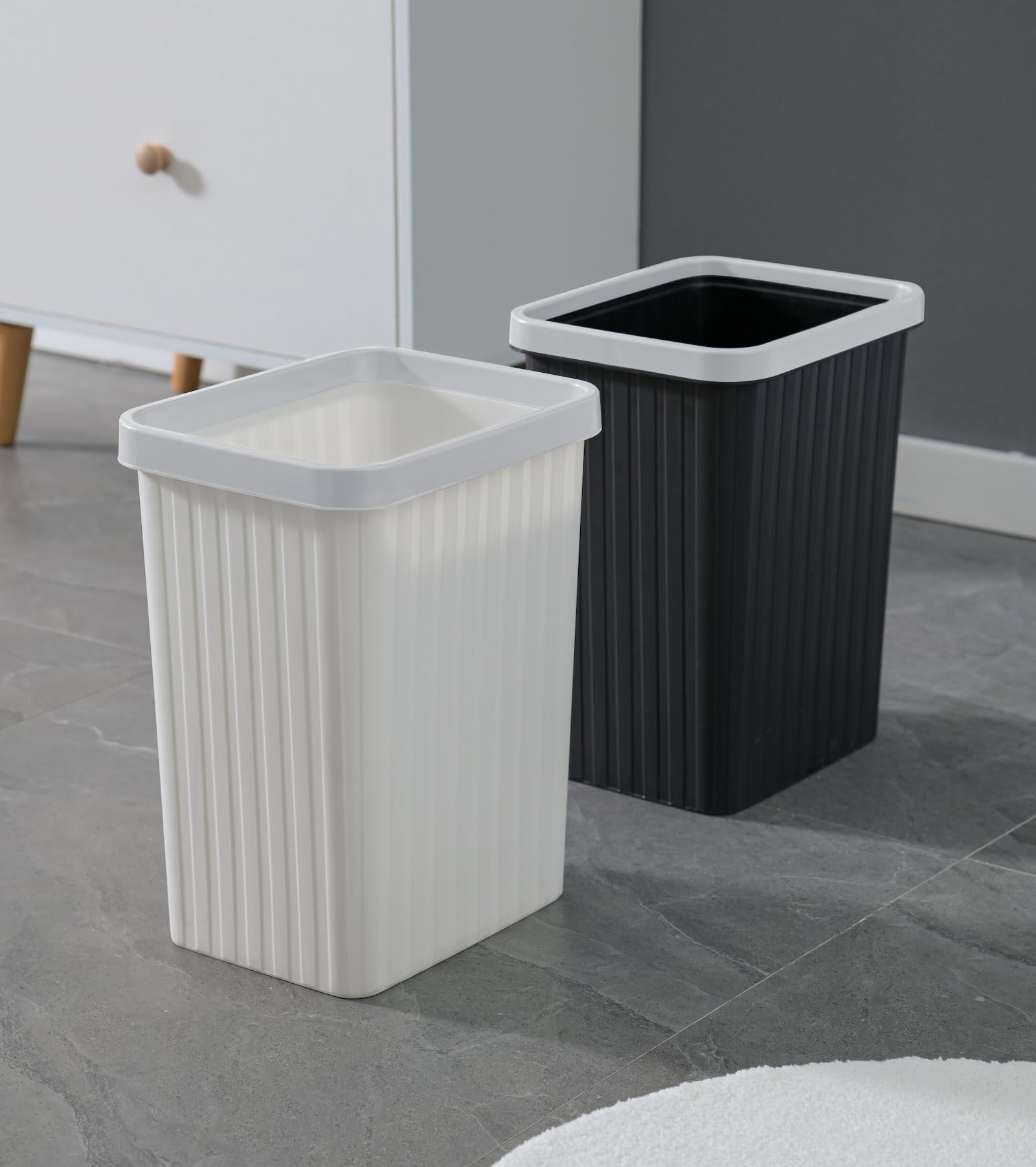 Cetomo 8.2L Plastic Waste Paper Bins - Set of 3 | Compact | White | Removable Rim 7